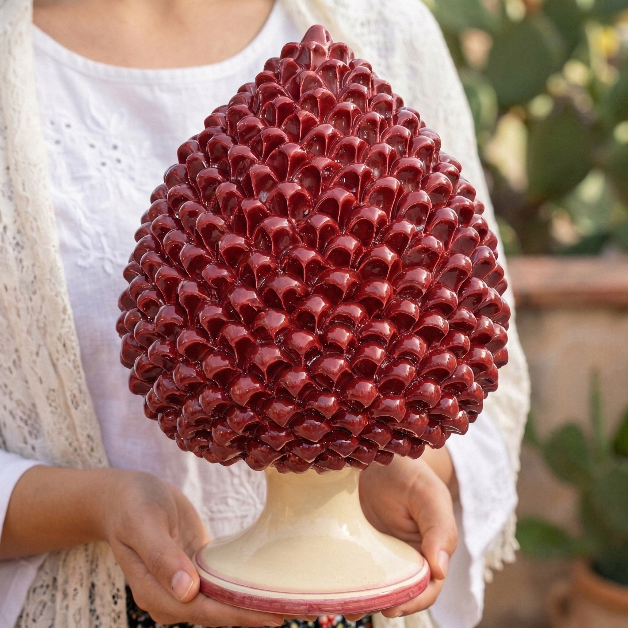 Pigna Artigianale in Ceramica di Caltagirone h 15/40 cm - Mono Bordeaux
