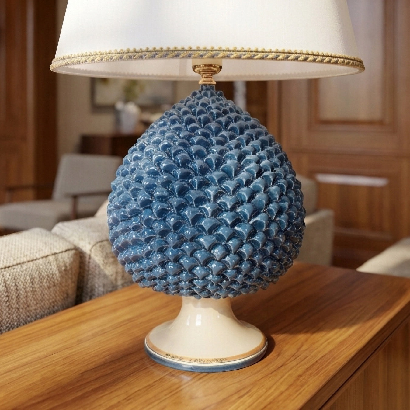 Lume Pigna in Ceramica di Caltagirone - Blu e Arancio