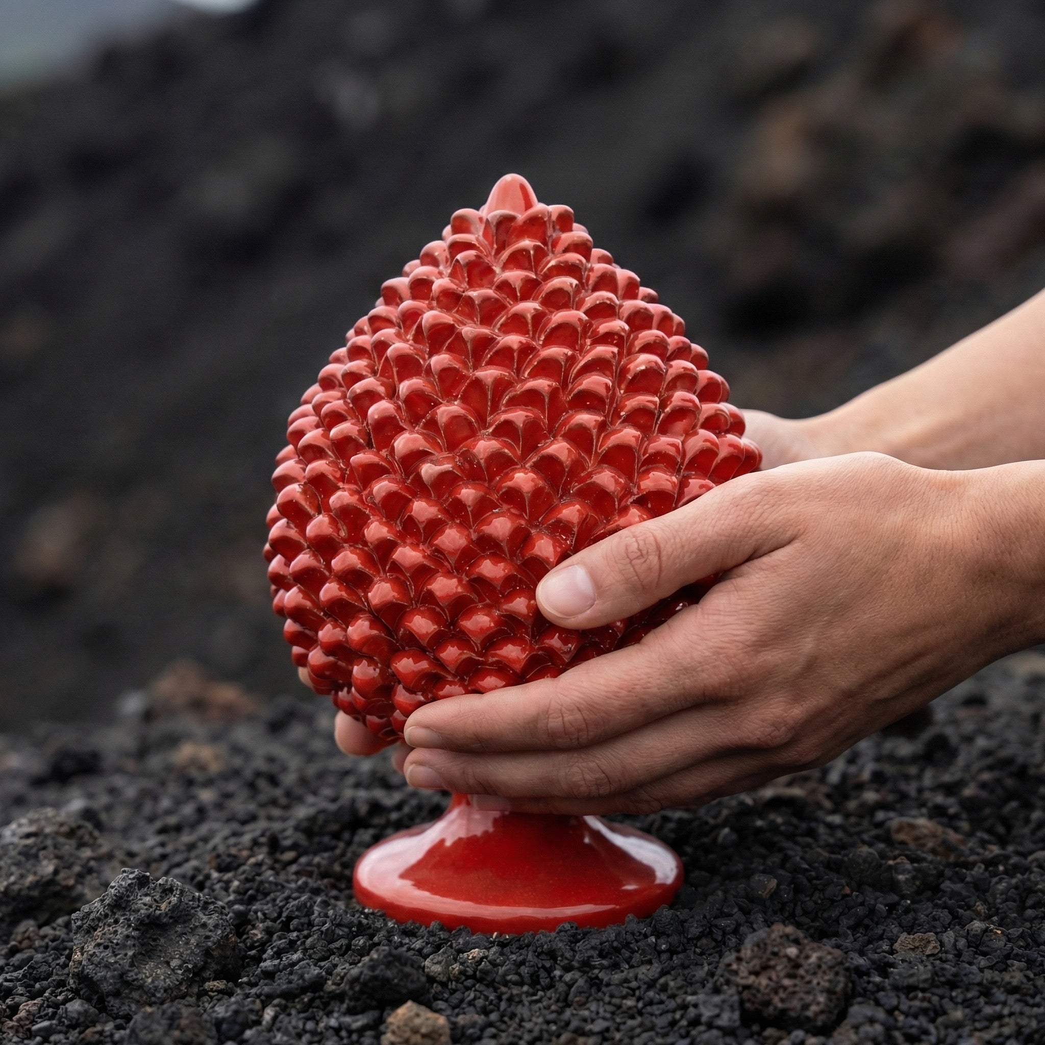 Pigna Artigianale in Ceramica di Caltagirone h 15/40 cm - Rosso Fuoco