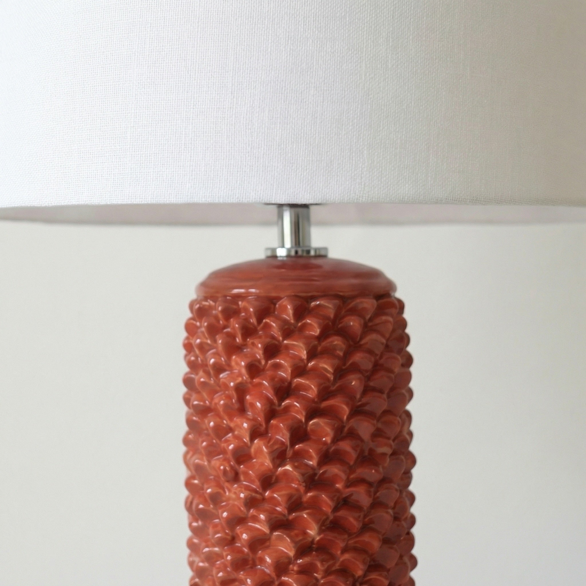 Lume Pigna Cilindro in Ceramica di Caltagirone h 60 cm - Rosso Fuoco