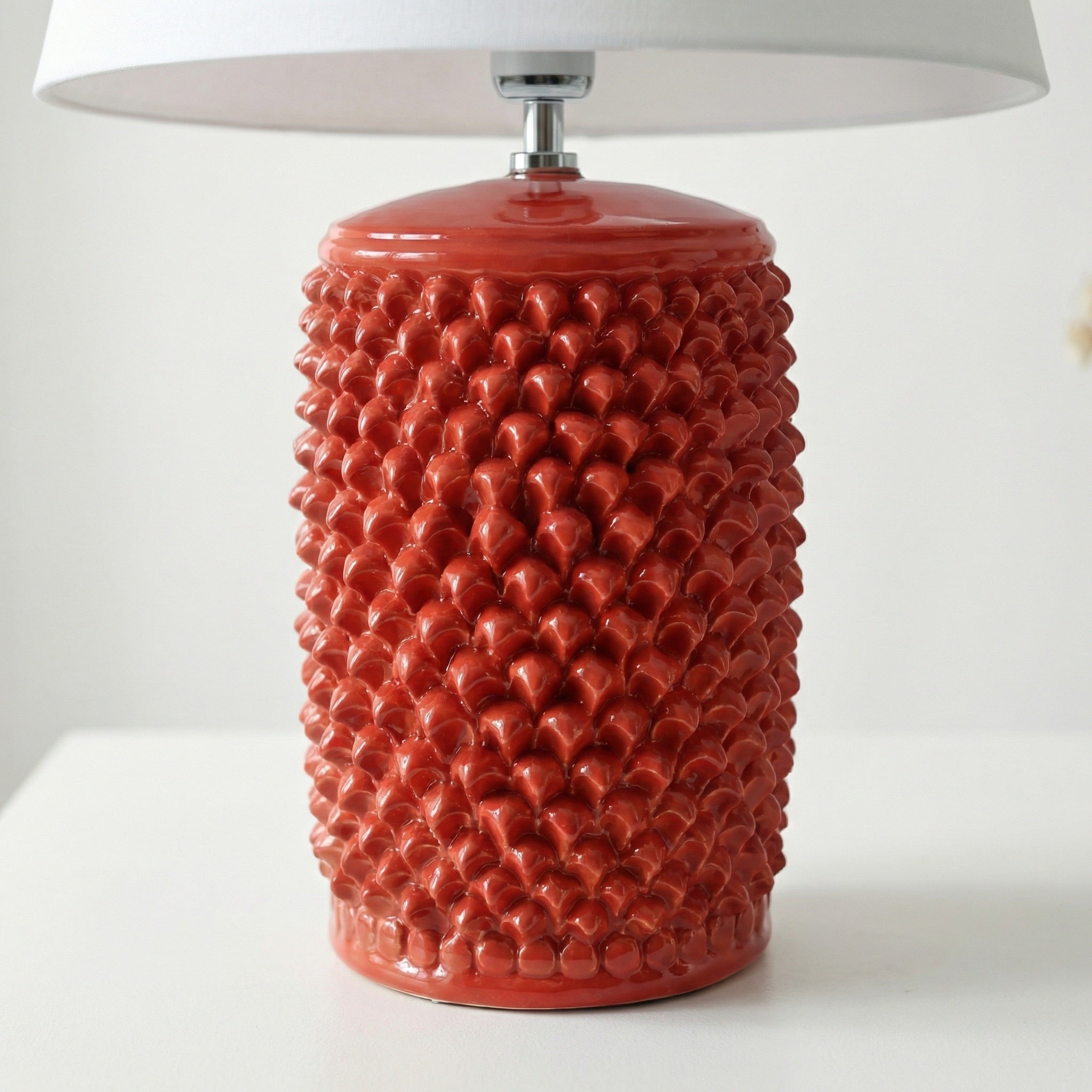 Lume Pigna Cilindro in Ceramica di Caltagirone h 60 cm - Rosso Fuoco