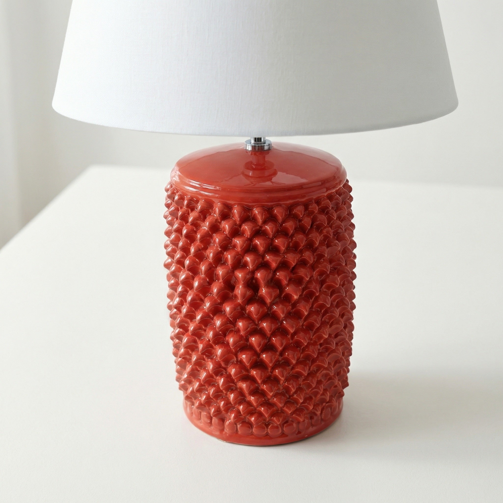 Lume Pigna Cilindro in Ceramica di Caltagirone h 60 cm - Rosso Fuoco