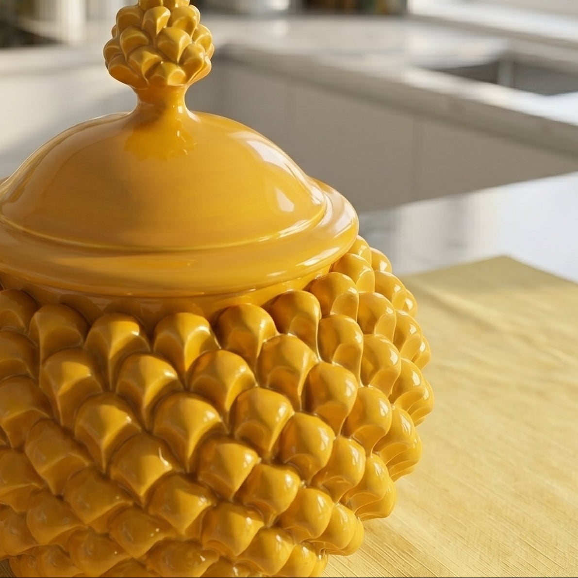 Biscottiera a Pigna in Ceramica di Caltagirone Ø 20 cm - Senape