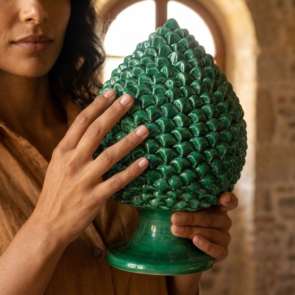 Pigna Artigianale in Ceramica di Caltagirone h 15/40 cm - Verde Smeraldo