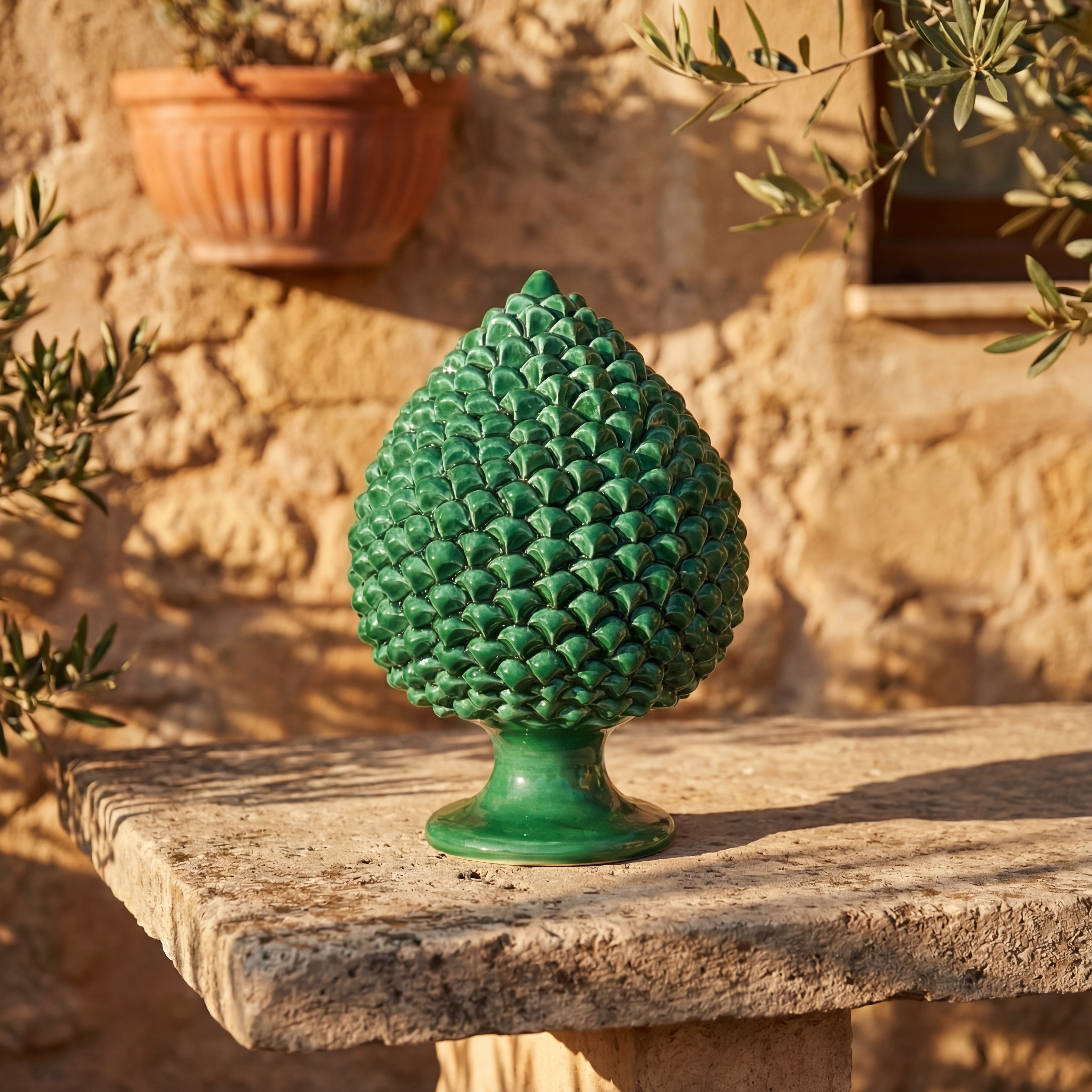 Pigna Artigianale in Ceramica di Caltagirone h 15/40 cm - Verde Smeraldo
