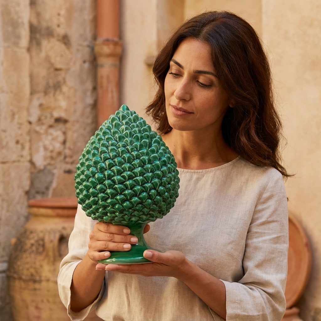 Pigna Artigianale in Ceramica di Caltagirone h 15/40 cm - Verde Smeraldo