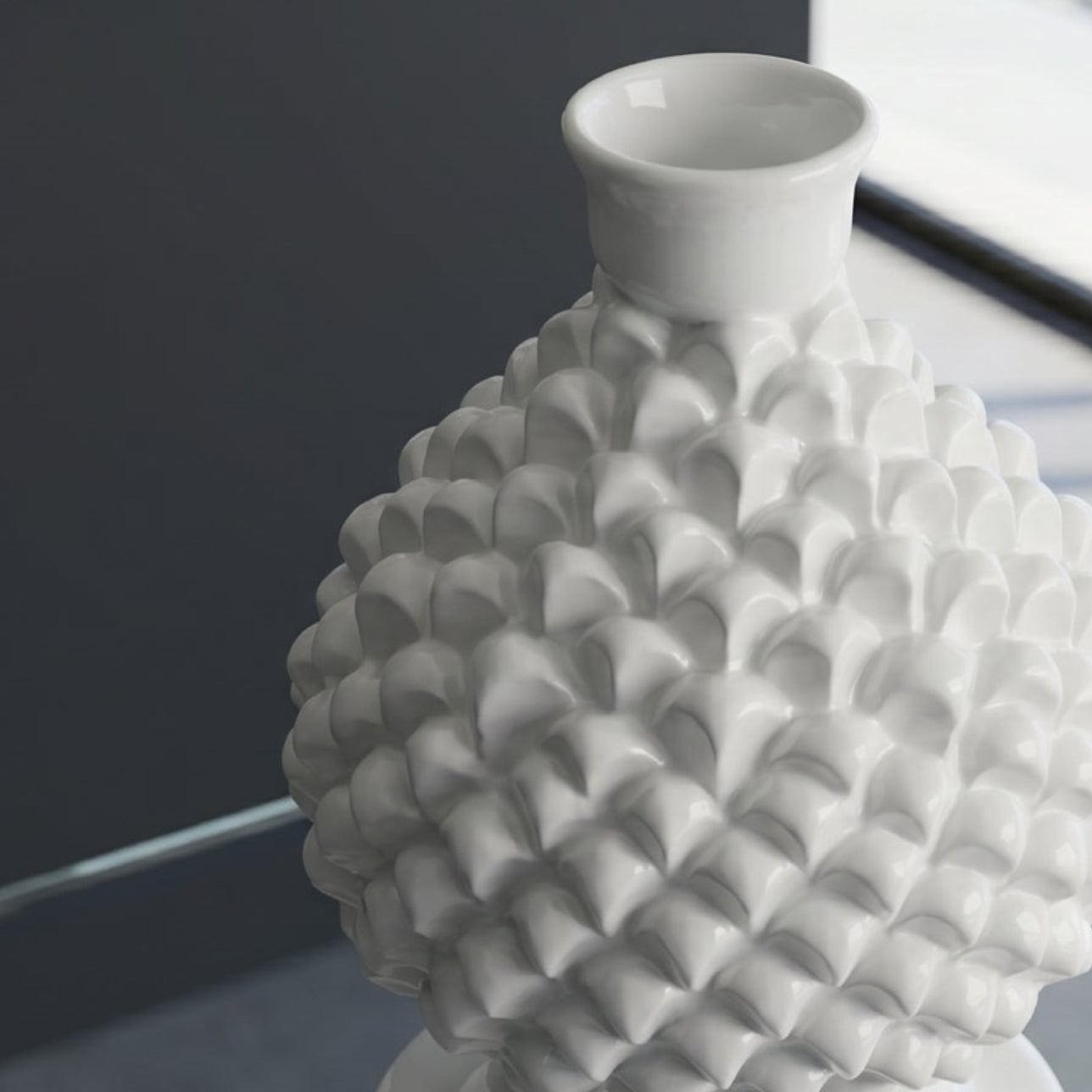 Portacandela a Pigna in Ceramica di Caltagirone h 18 cm - White Line | Bomboniera