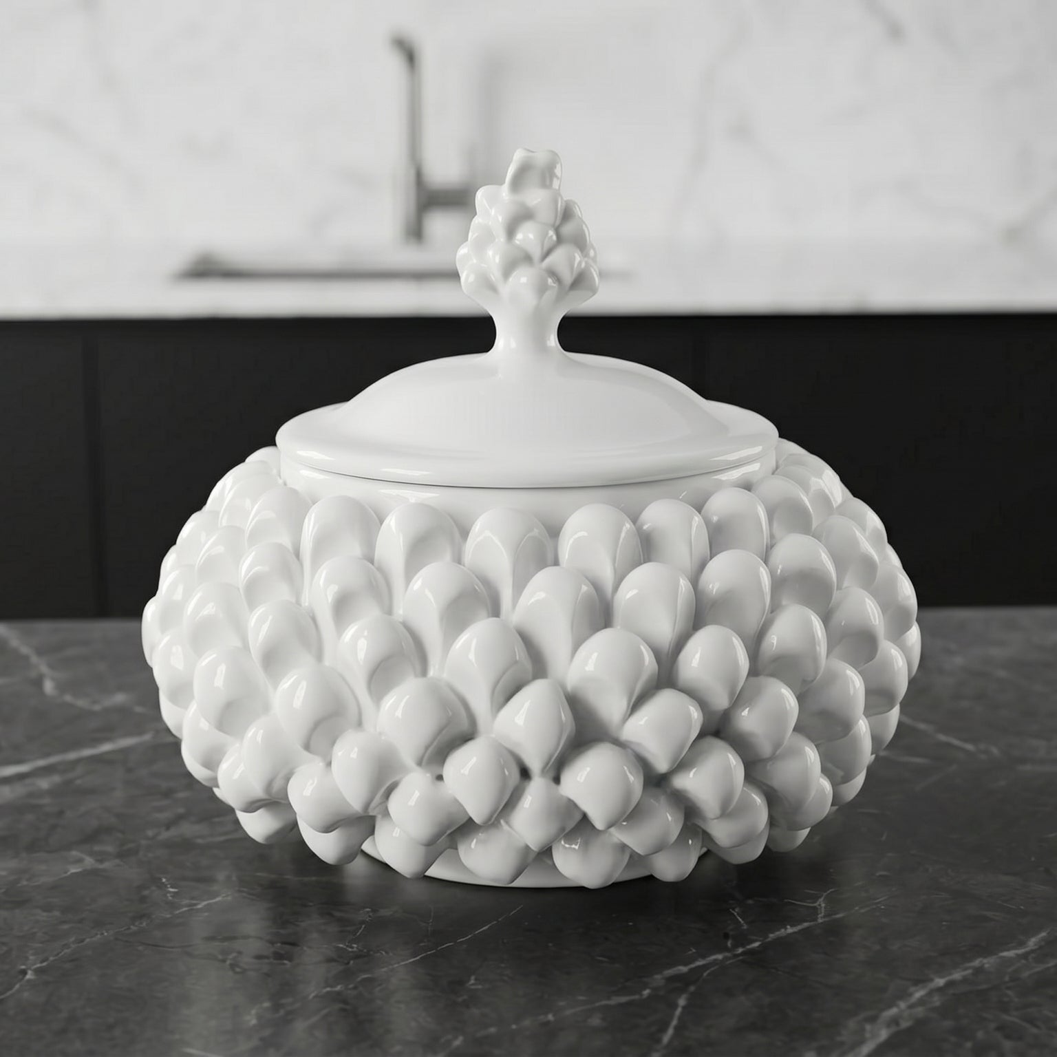 Biscottiera a Pigna in Ceramica di Caltagirone Ø 20 cm - White Line