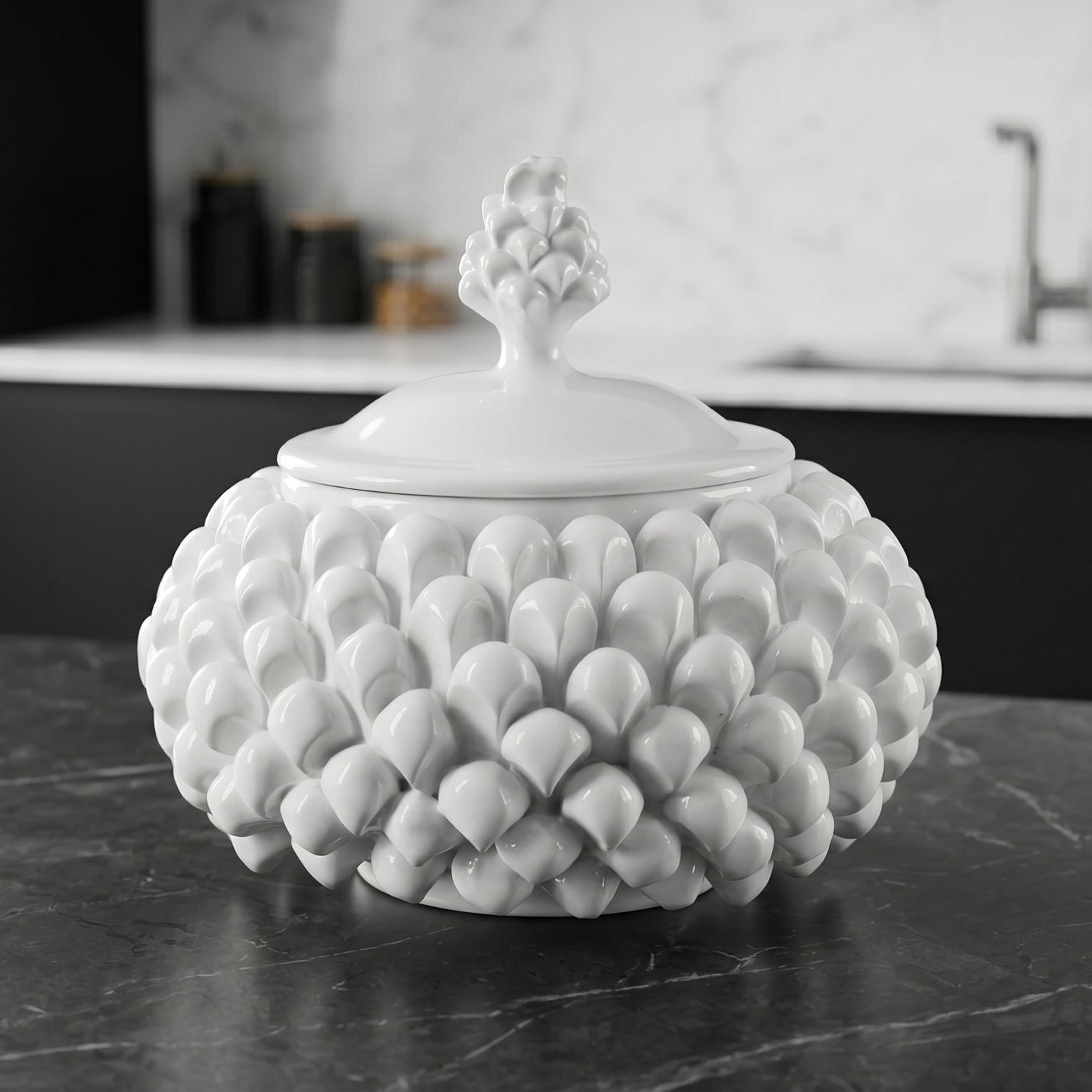 Biscottiera a Pigna in Ceramica di Caltagirone Ø 20 cm - White Line