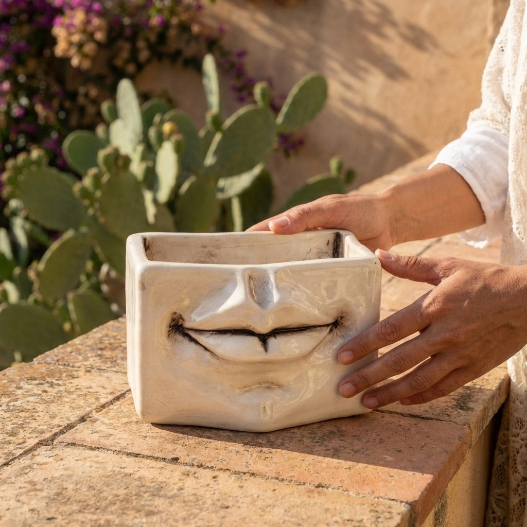 Scatola con Espressione in Ceramica di Caltagirone - Madreperla Antichizzato