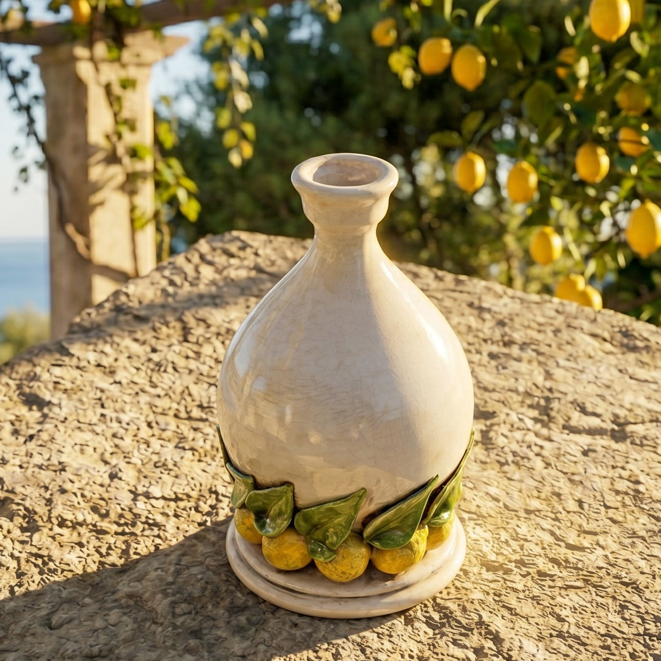 Portacandela in Ceramica di Caltagirone h 18 cm - Limoni di Sicilia, Madreperla Colorato | Bomboniera