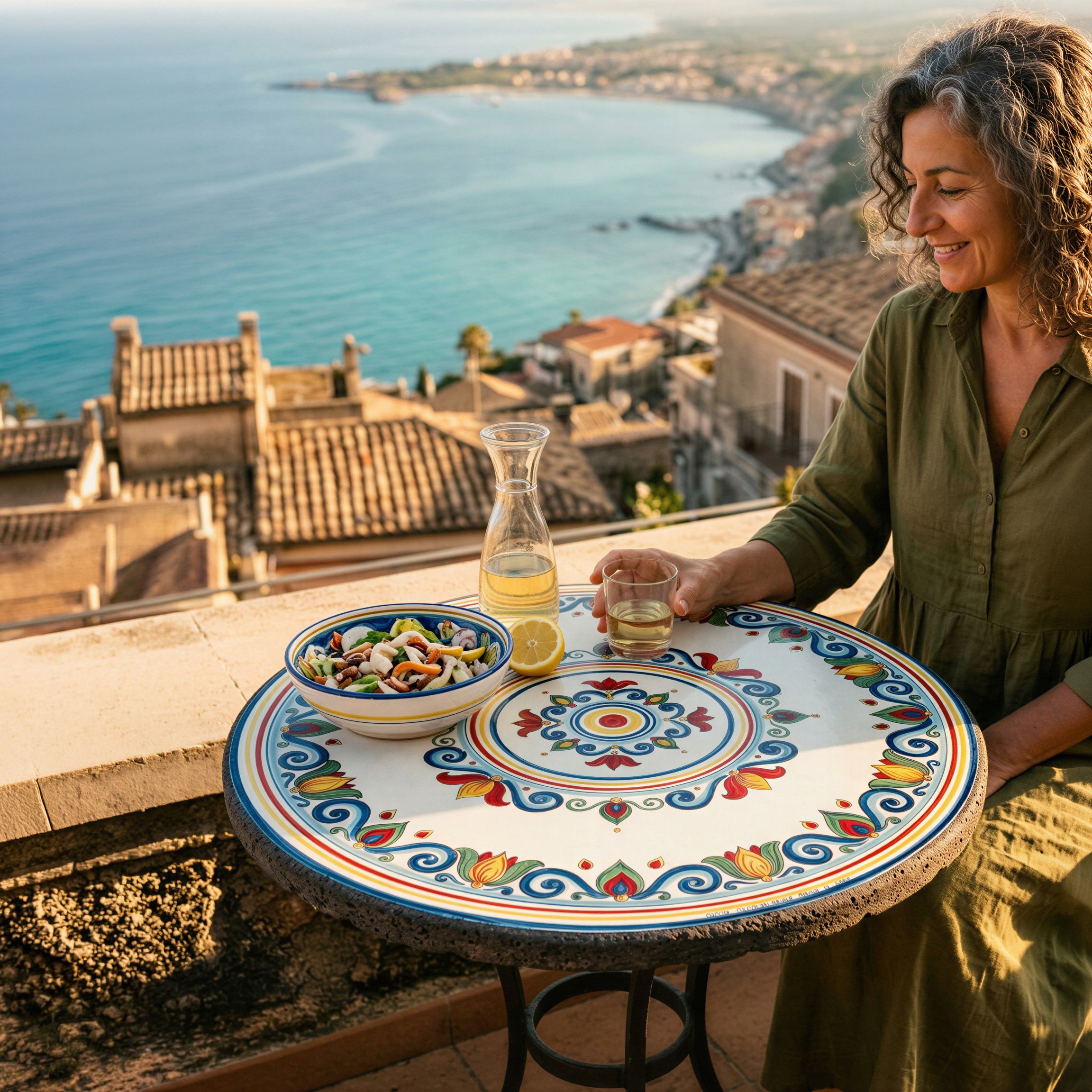 Tavolo in Pietra Lavica di Caltagirone - Decoro Sicily