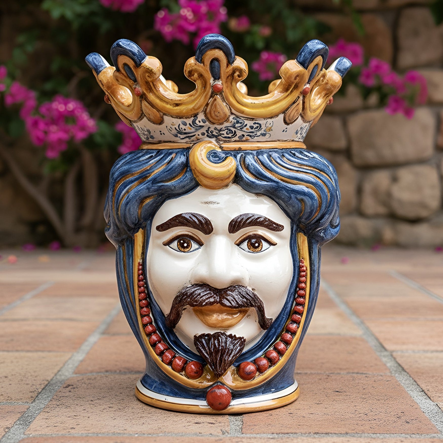 Testa di Moro con Perline h 40 cm - Maschio Bianco, Decoro Sicily