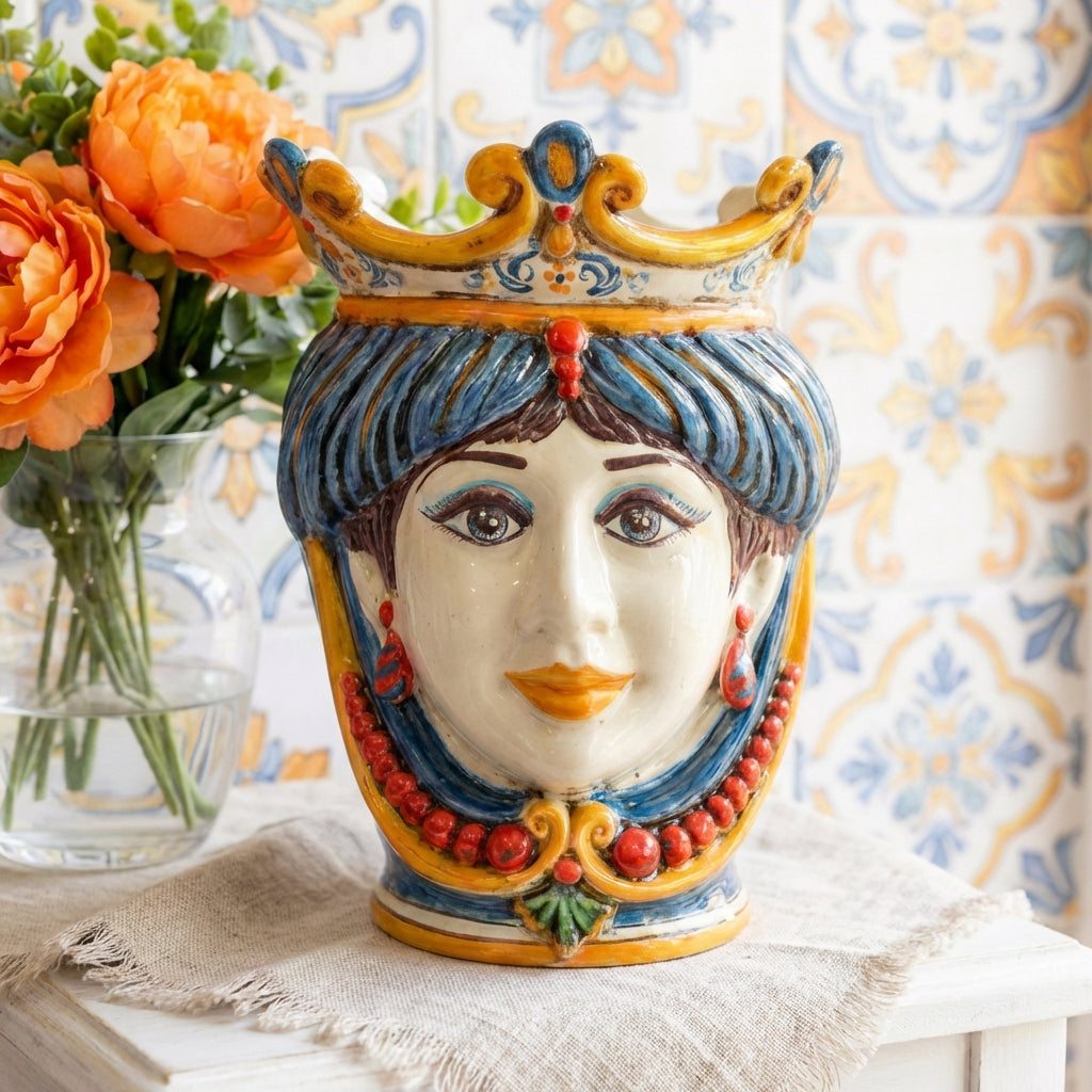 Testa di Moro con Perline h 25 cm - Donna, Decoro Sicily