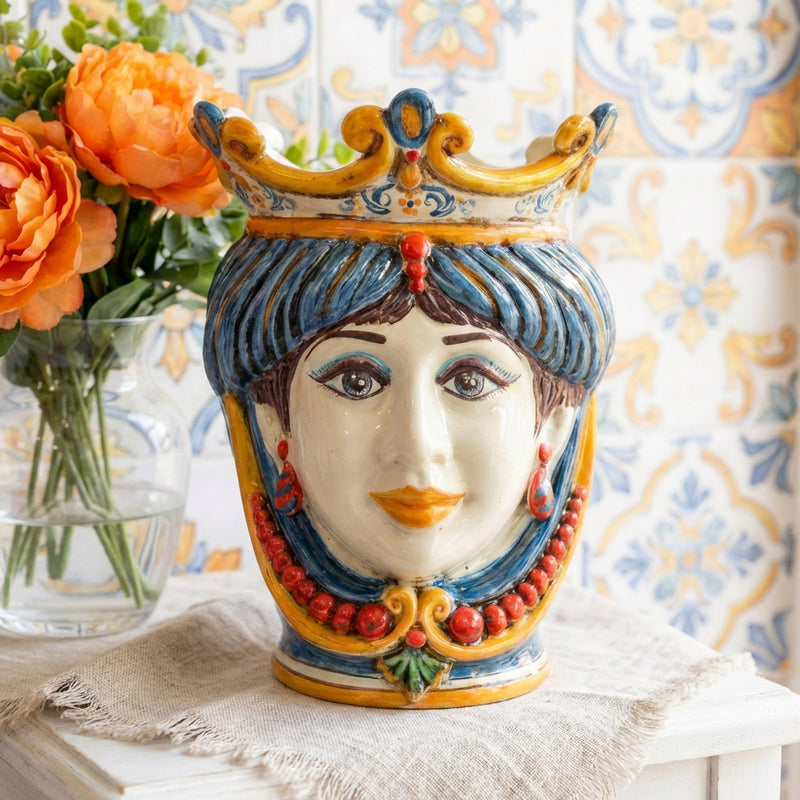 Testa di Moro con Perline h 25 cm - Donna, Decoro Sicily