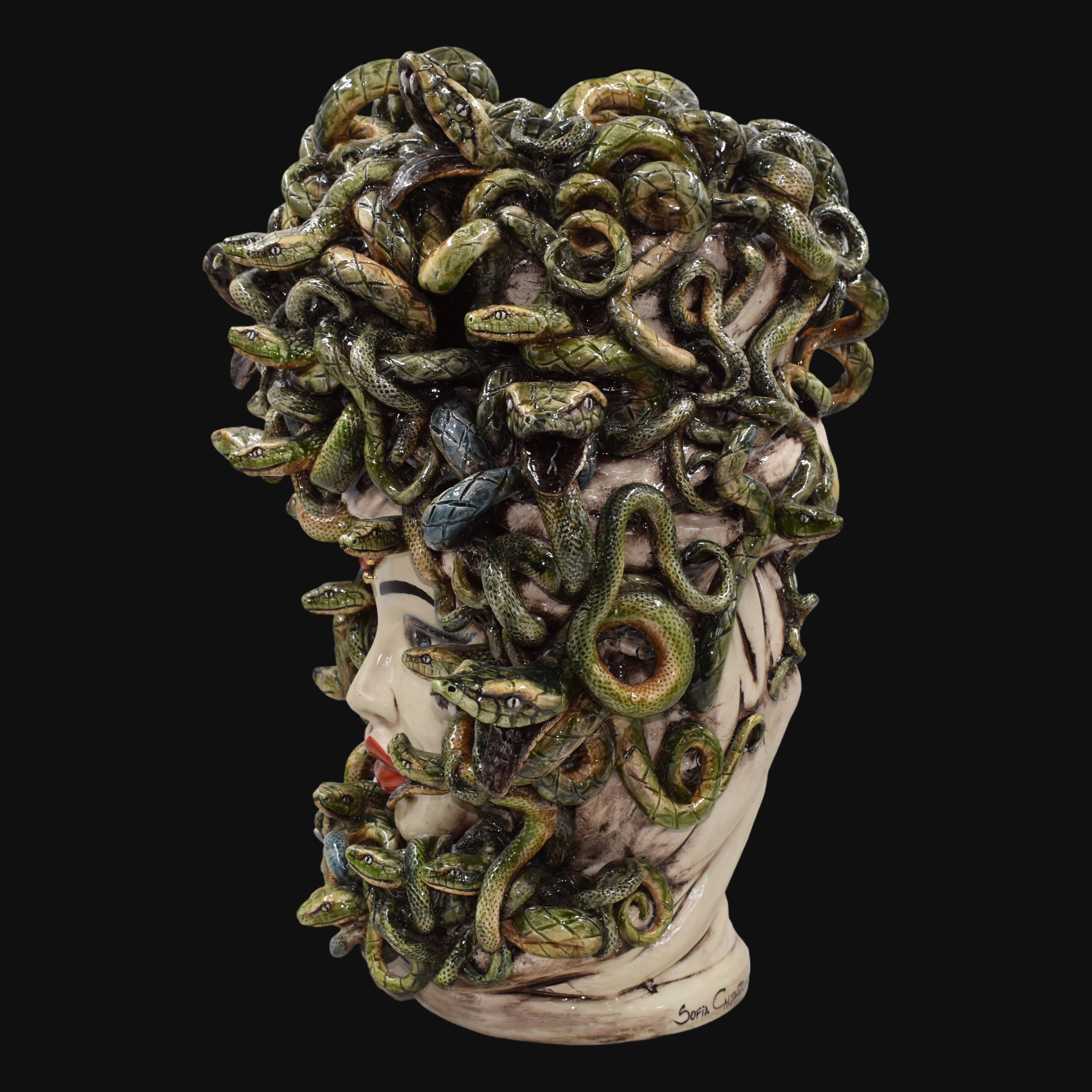 Testa Medusa h 48 cm - Madreperla Antichizzato | Ceramica Caltagirone