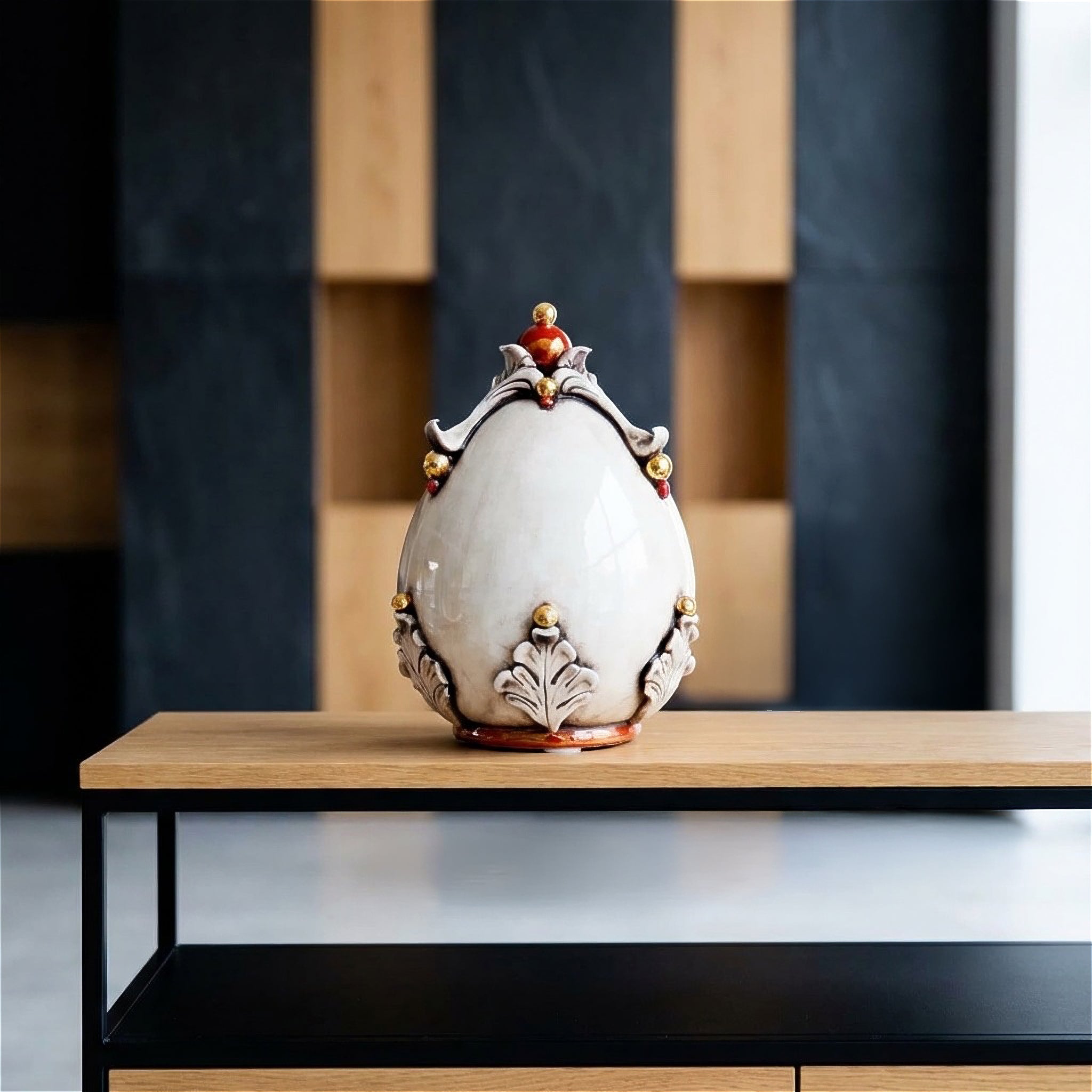 Uovo Decorativo in Ceramica di Caltagirone h 22 cm - Madreperla Oro e Lustri