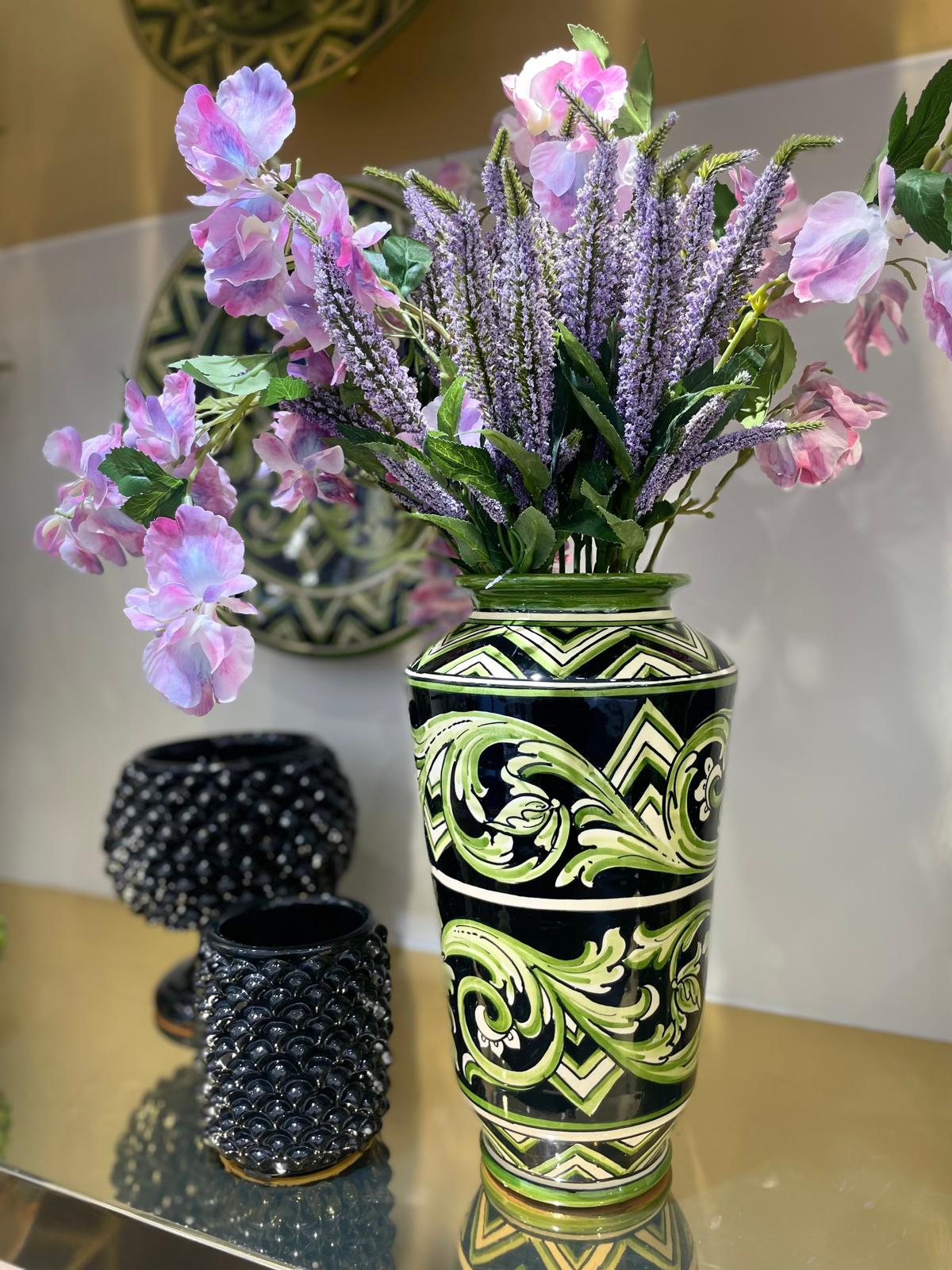 Vaso in Ceramica di Caltagirone - Linea Parigi, Nero e Verde