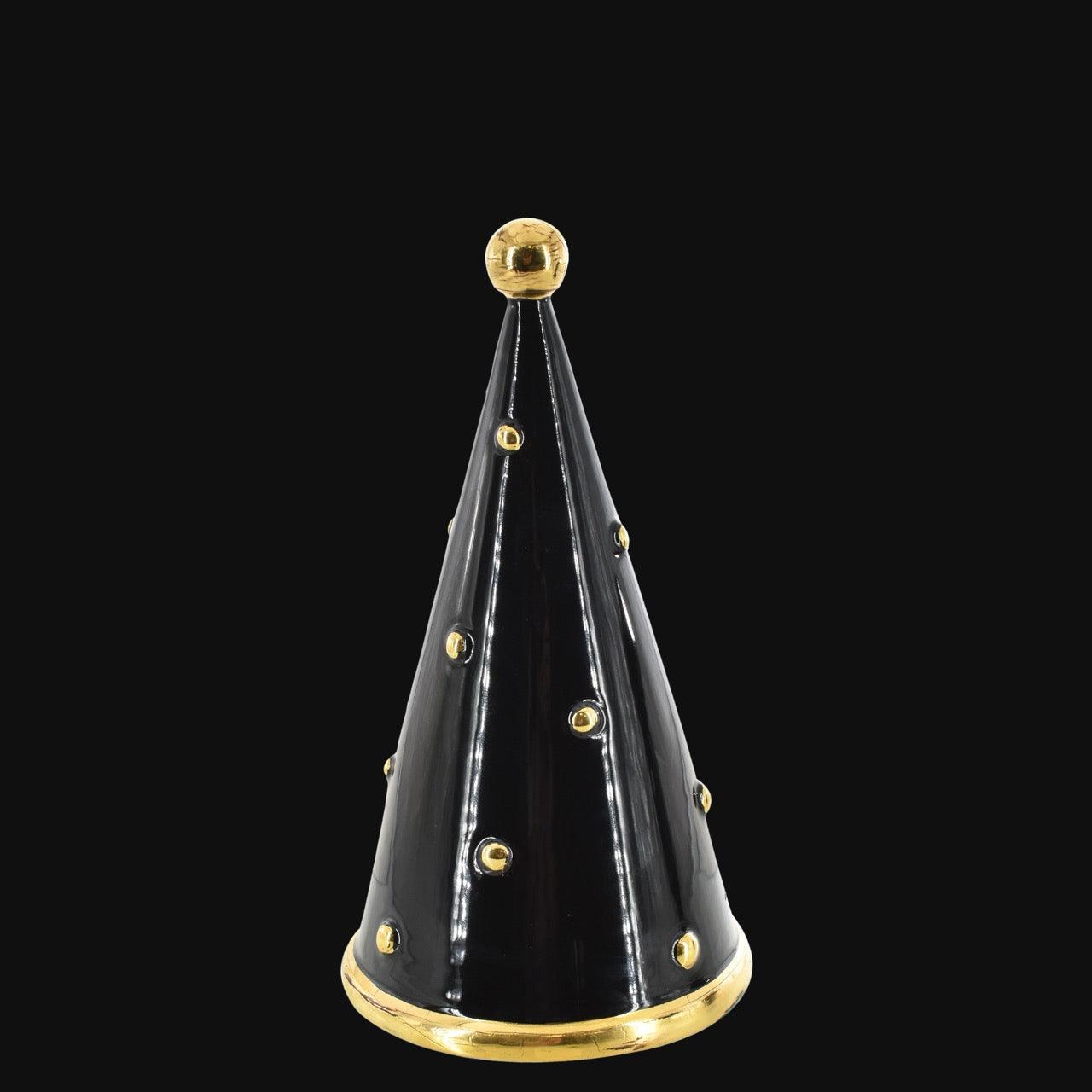 Albero di Natale moderno in ceramica di Caltagirone nero e oro, ceramiche Caltagirone fatti a mano