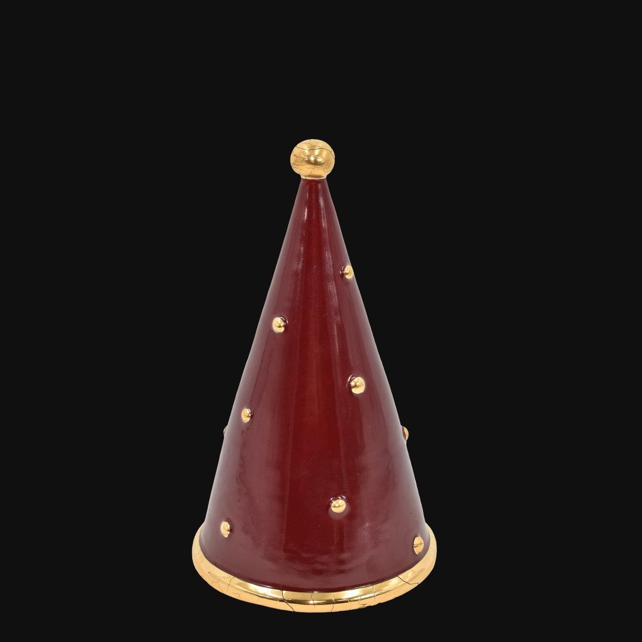 Albero di Natale moderno in ceramica Caltagirone rosso e oro, ceramiche caltagirone fatti a mano