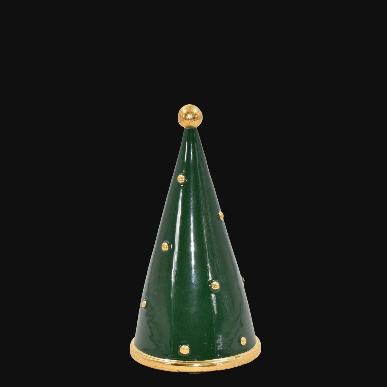 Albero di Natale in ceramica Caltagirone fatti a mano, stile moderno, verde con dettagli oro.