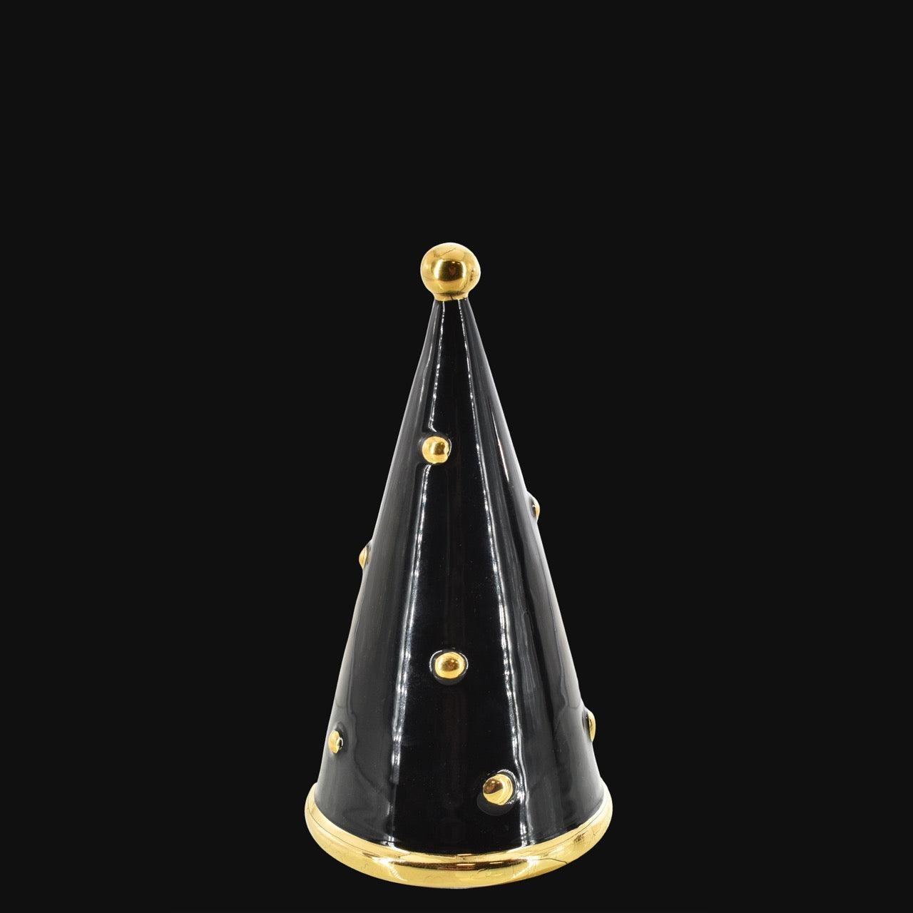 Albero di Natale moderno in ceramica caltagirone fatti a mano, nero con dettagli oro.