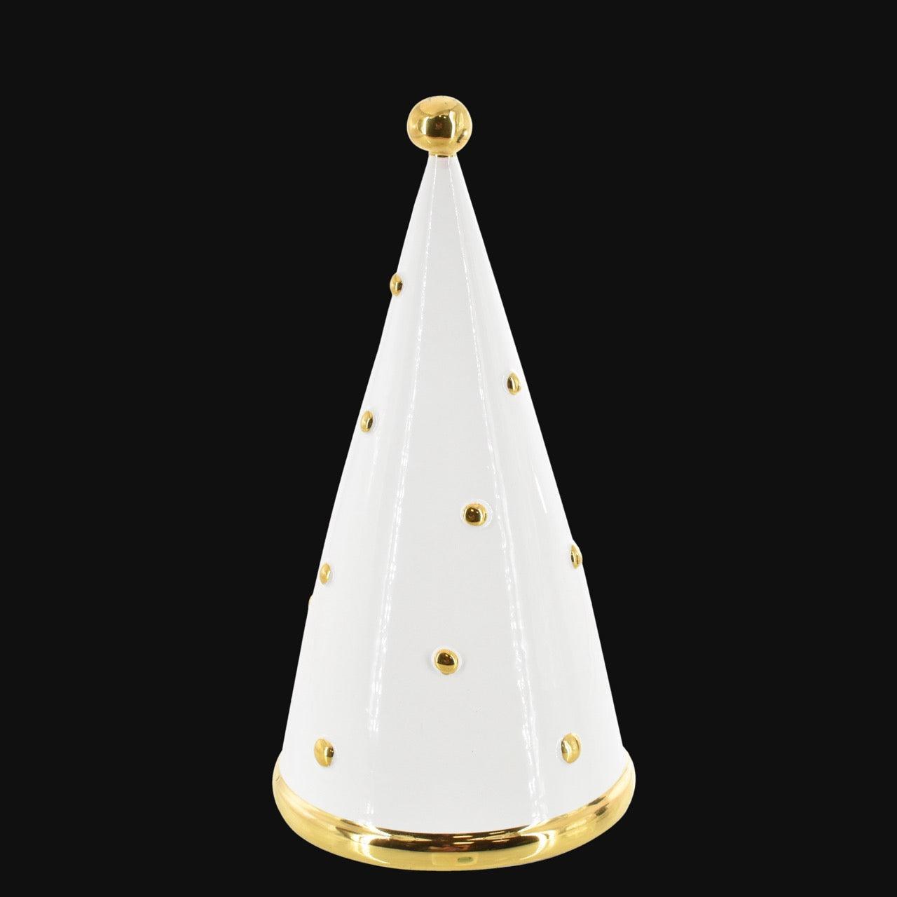 Albero di Natale moderno in ceramica bianca e oro, ceramiche caltagirone fatti a mano