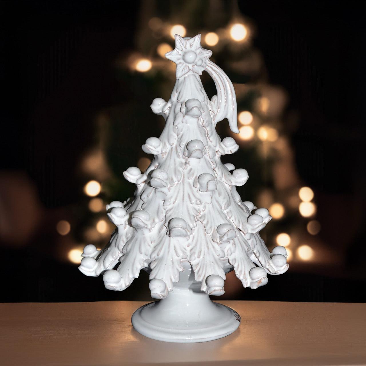 Albero di Natale in ceramica bianca, ceramiche Caltagirone fatti a mano, Sofia