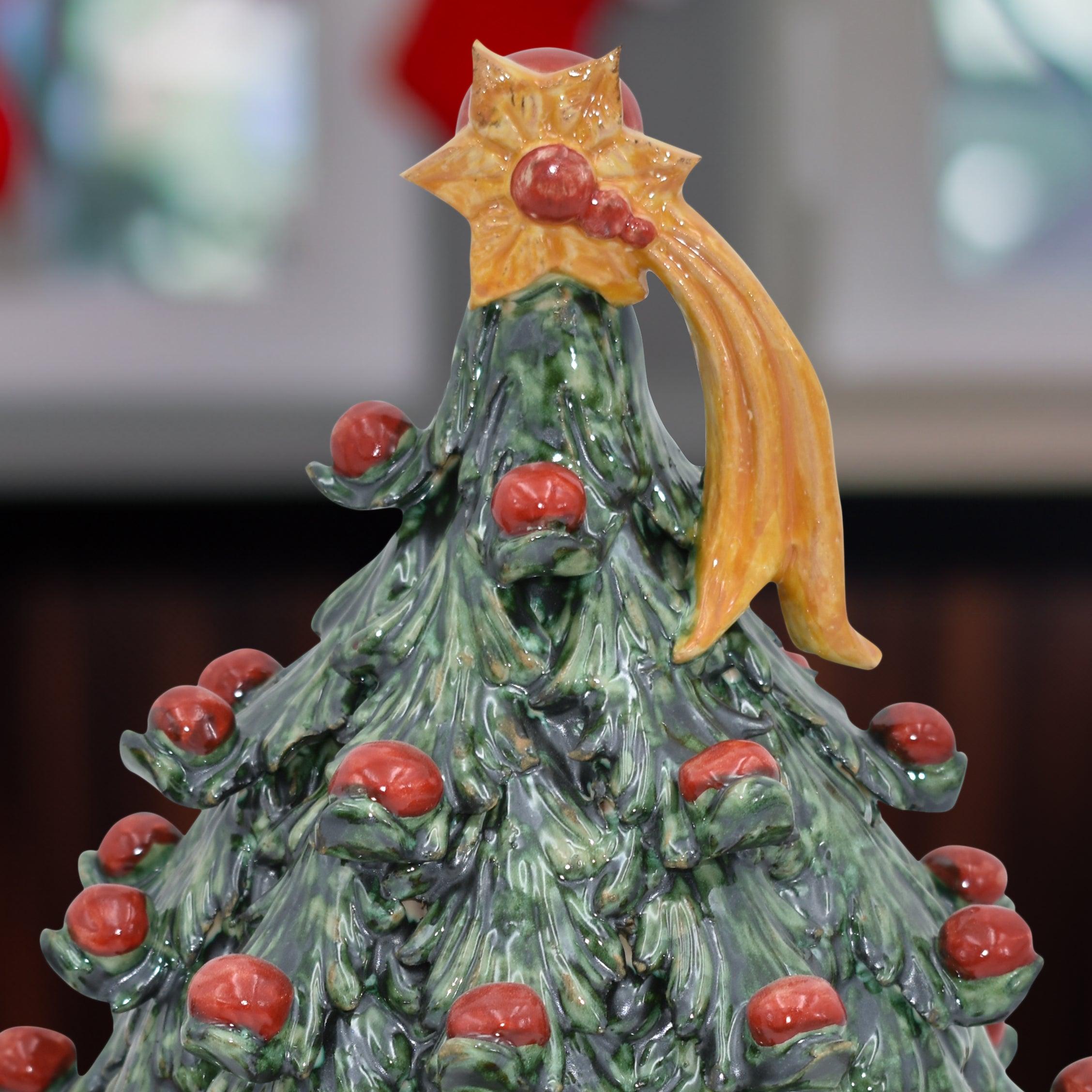 albero di Natale in ceramica artistica di Caltagirone verde e rosso, fatti a mano