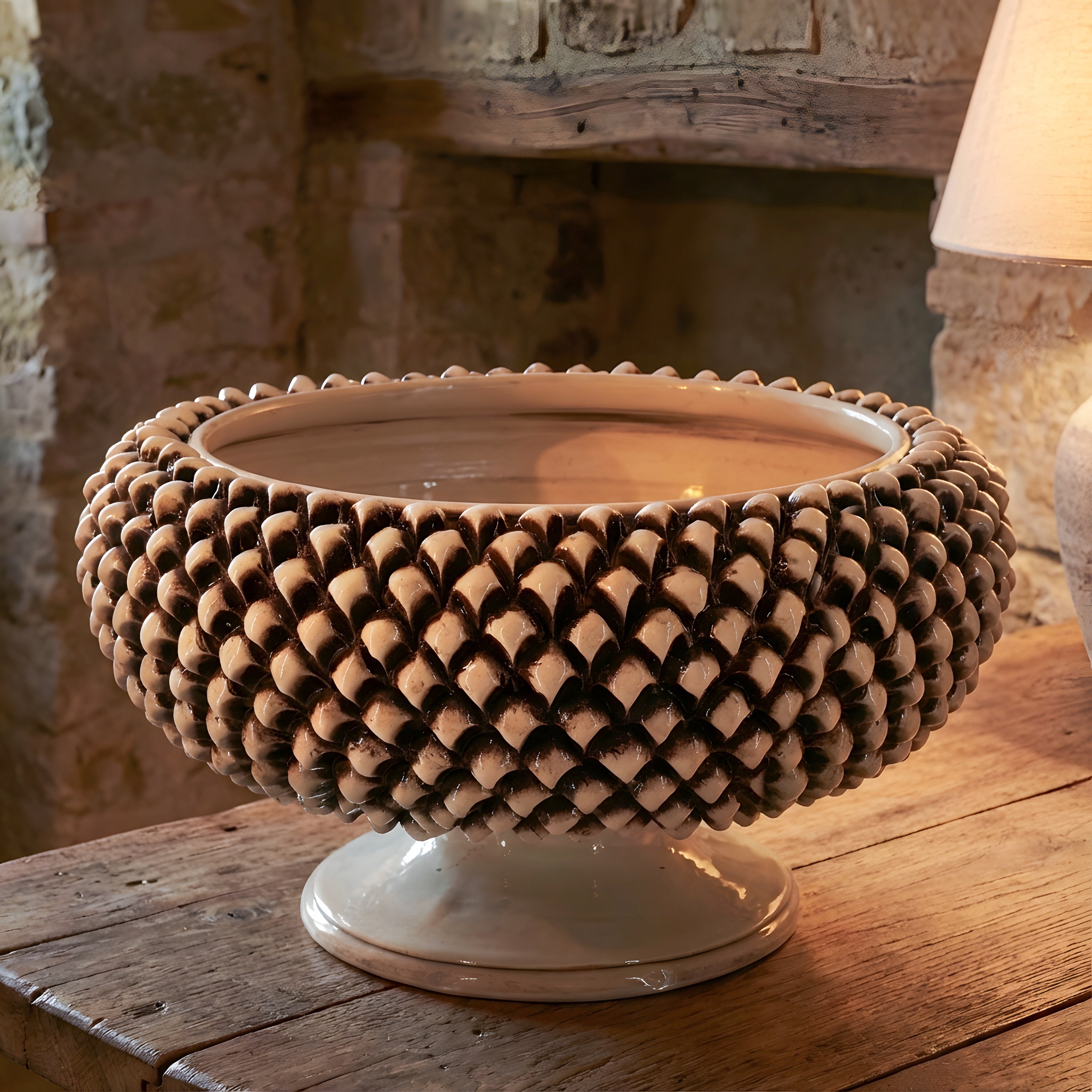 Alzata a Pigna d. 25/33 cm Madreperla Antichizzato in ceramica di Caltagirone - Ceramiche di Caltagirone Sofia