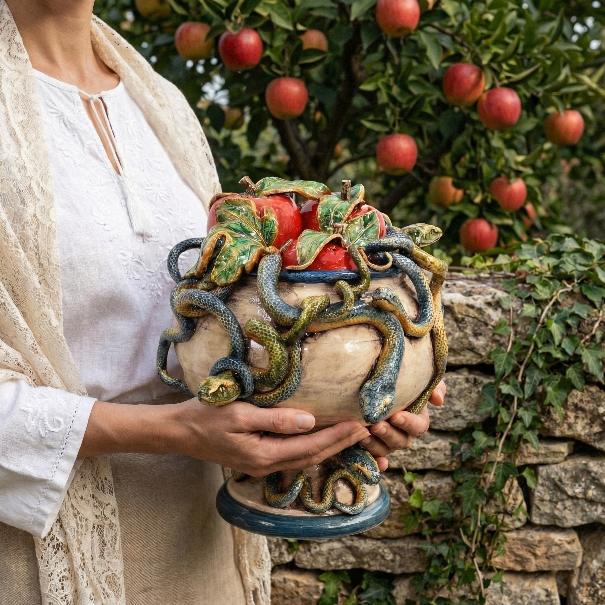 Alzata in Ceramica di Caltagirone h 26 cm - Linea Giardini dell'Eden