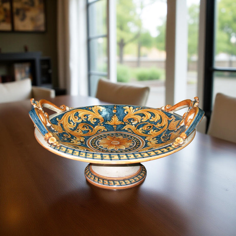 Alzata in Ceramica di Caltagirone - Ornato Fondo Blu