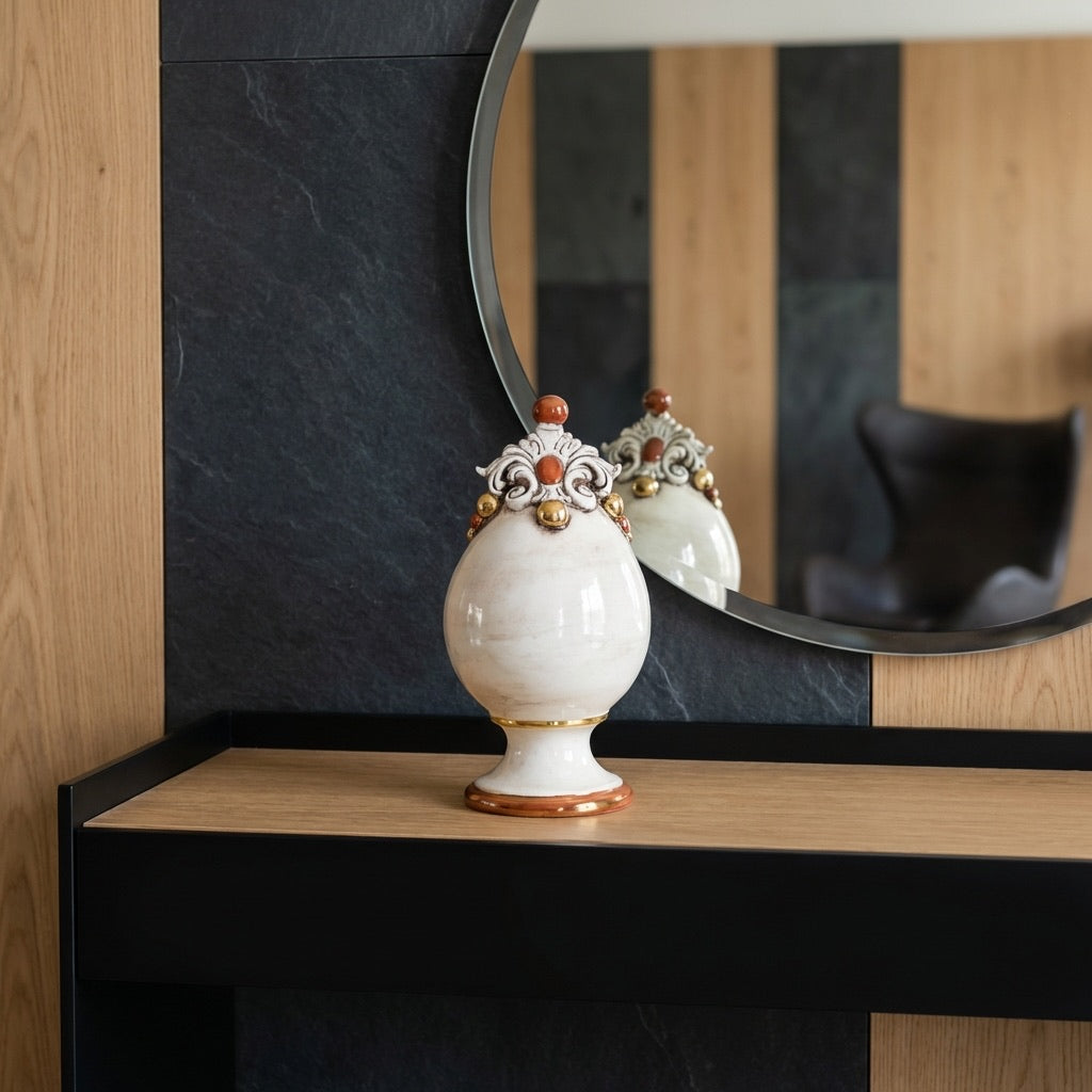 Uovo Decorativo in Ceramica di Caltagirone h 18 cm - Madreperla Oro e Lustri
