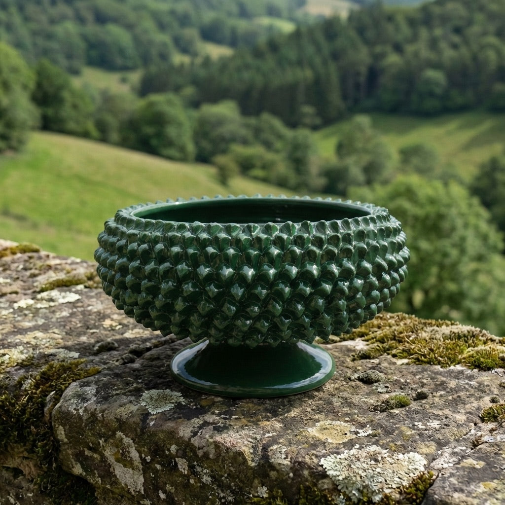 Alzata a Pigna in Ceramica di Caltagirone Ø 25/33 cm - Verde Antico