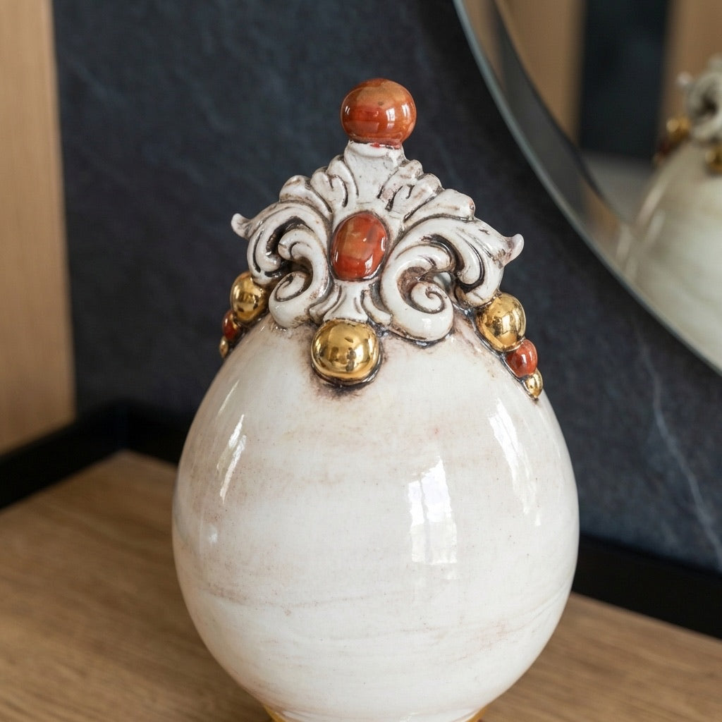 Uovo Decorativo in Ceramica di Caltagirone h 18 cm - Madreperla Oro e Lustri