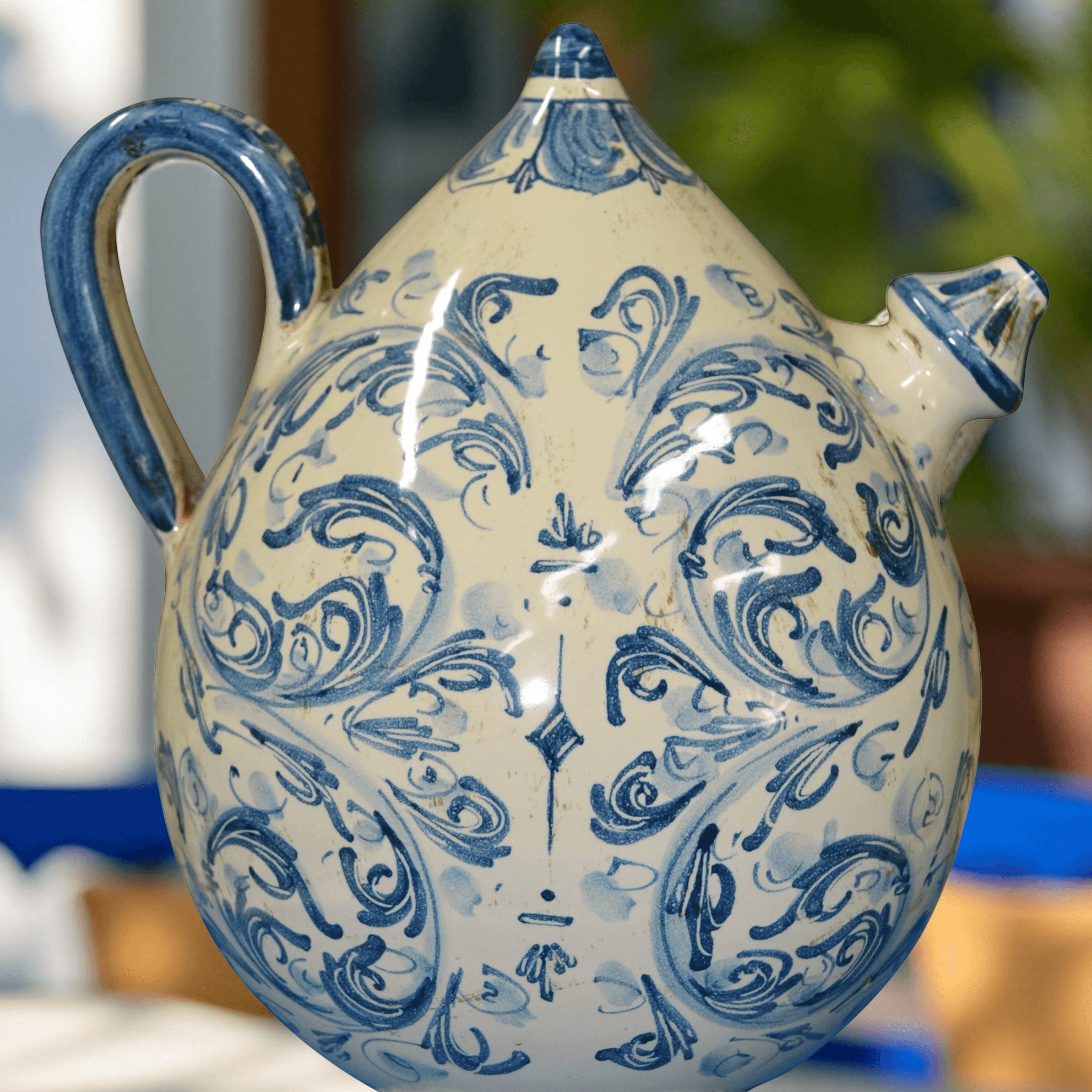 Bummulu in ceramica di Caltagirone fatti a mano, decorazione blu, artigianato siciliano