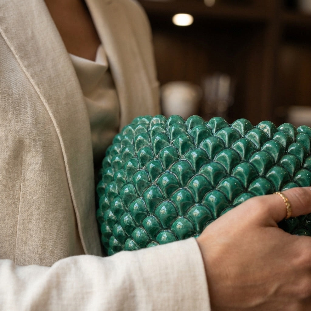 Cachepot a pigna Verde Smeraldo in ceramica artigianale di Caltagirone - Ceramiche di Caltagirone Sofia