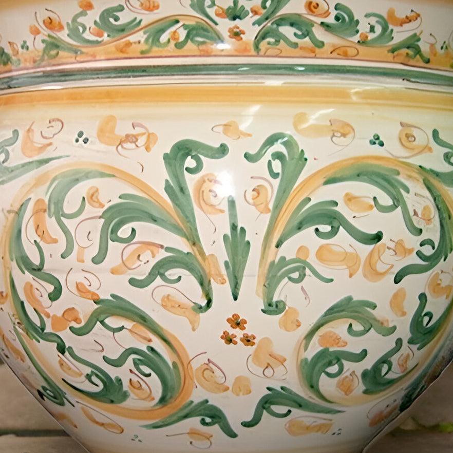 Cachepot in ceramica caltagirone fatti a mano con decori verdi e arancio artigianali