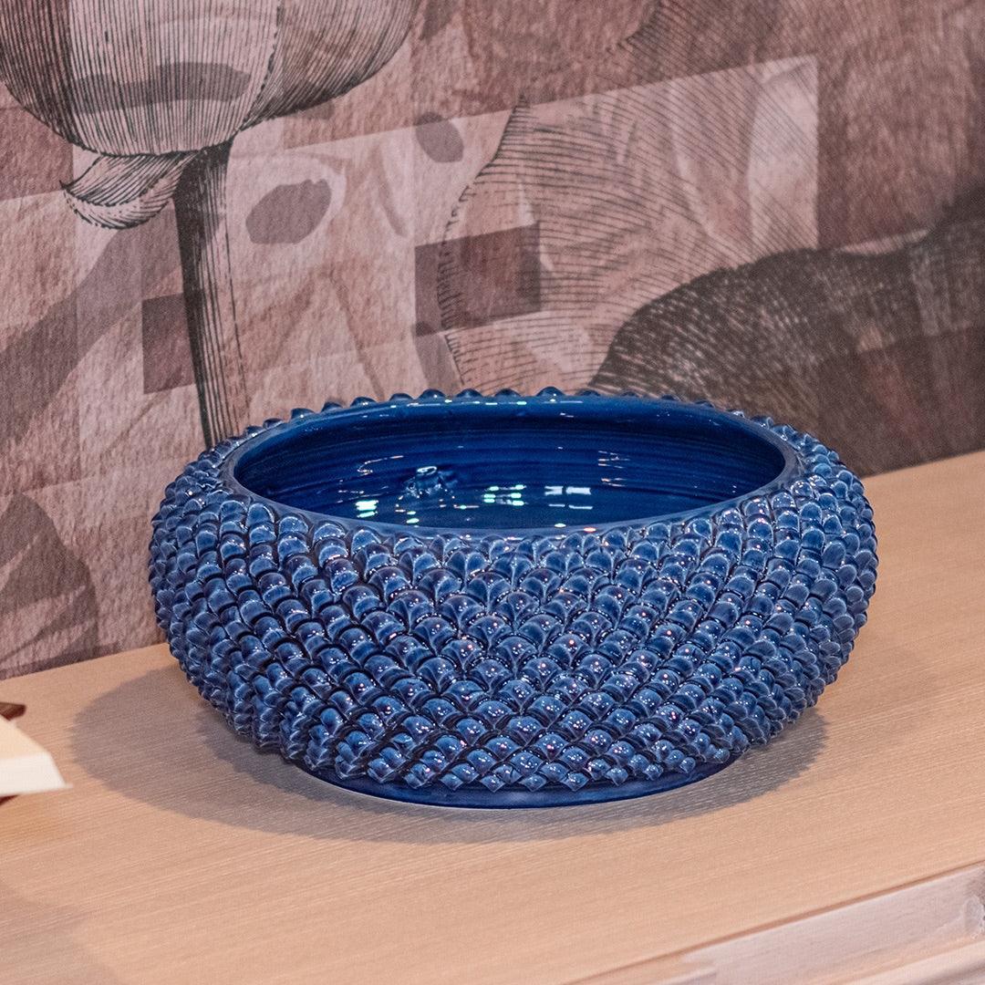 Centrotavola pigna blu intenso in ceramica di Caltagirone, ceramiche caltagirone fatti a mano.
