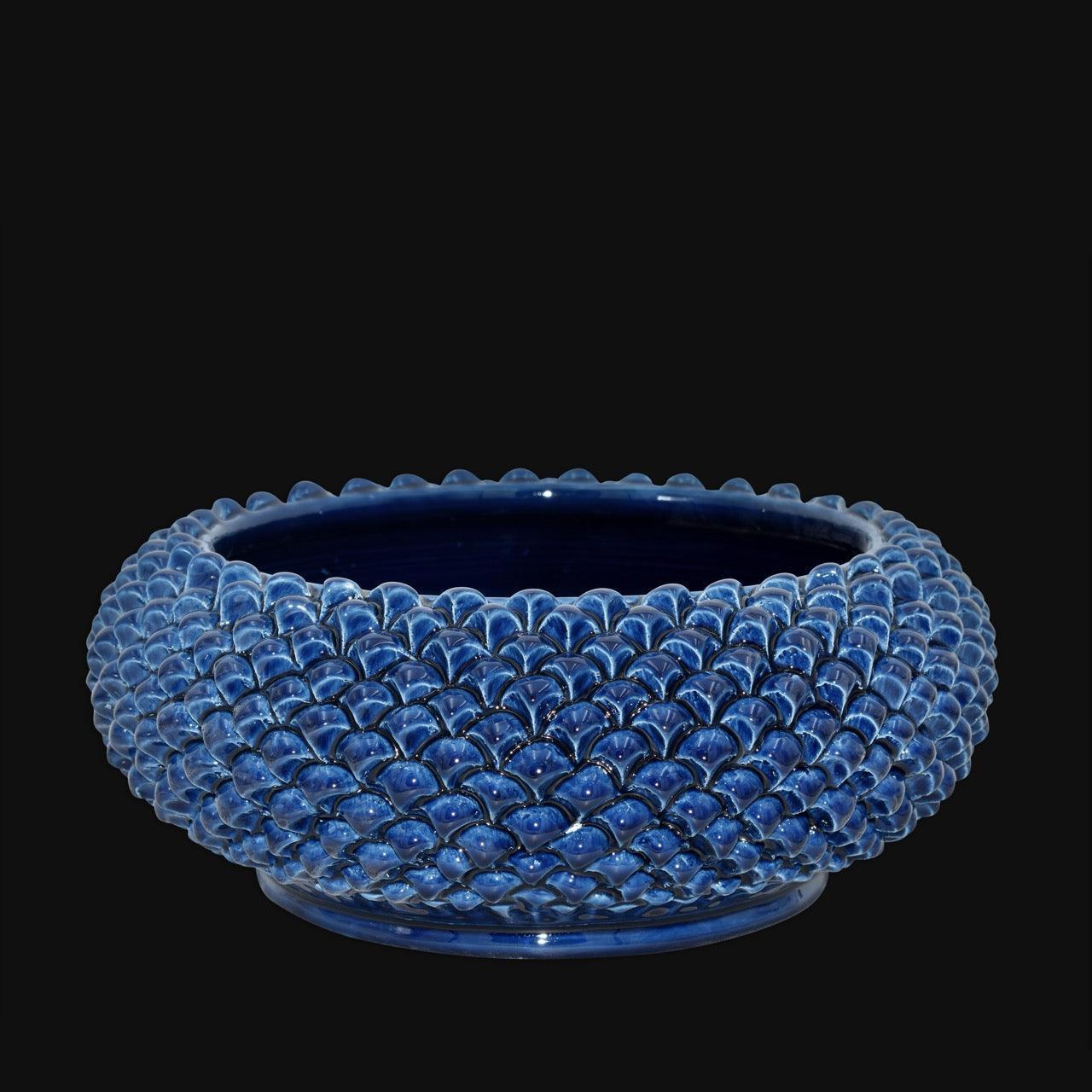 Centrotavola a pigna blu intenso in ceramica di Caltagirone fatti a mano, design artigianale.