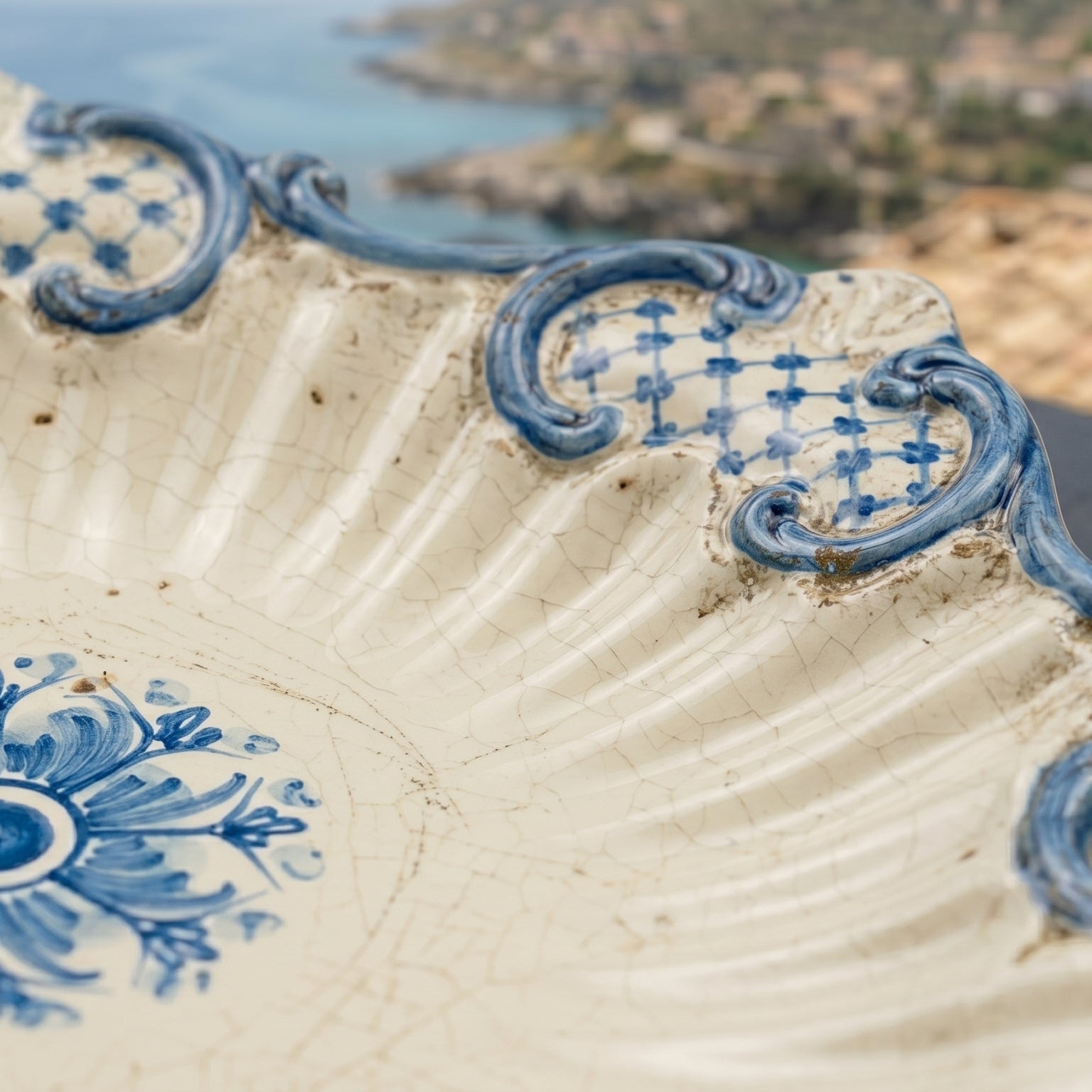 Centrotavola Barocco in Ceramica di Caltagirone 38×33 cm - Mono Blu
