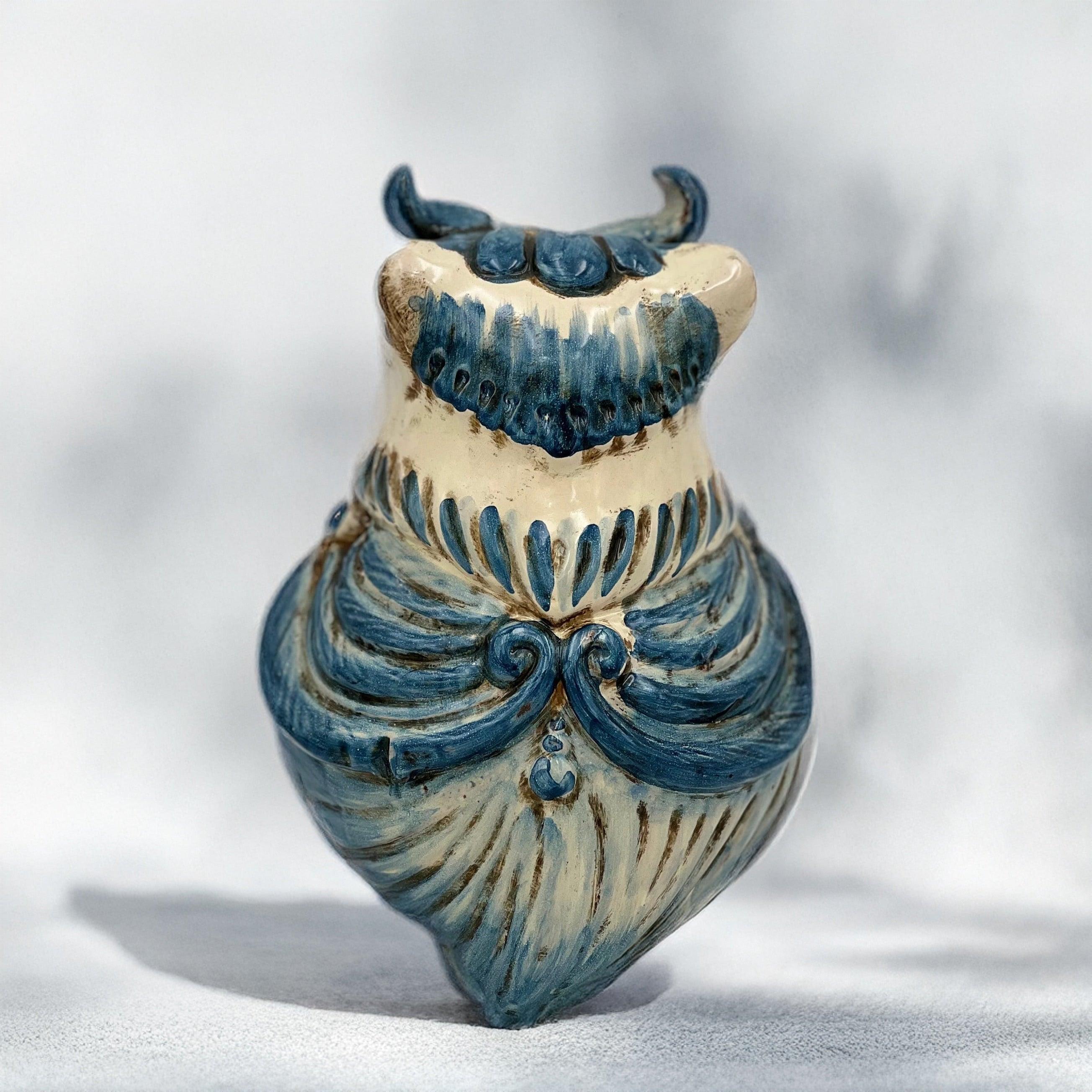 Gufo in ceramica blu Ceramiche di Caltagirone Sofia, ceramiche caltagirone fatti a mano.