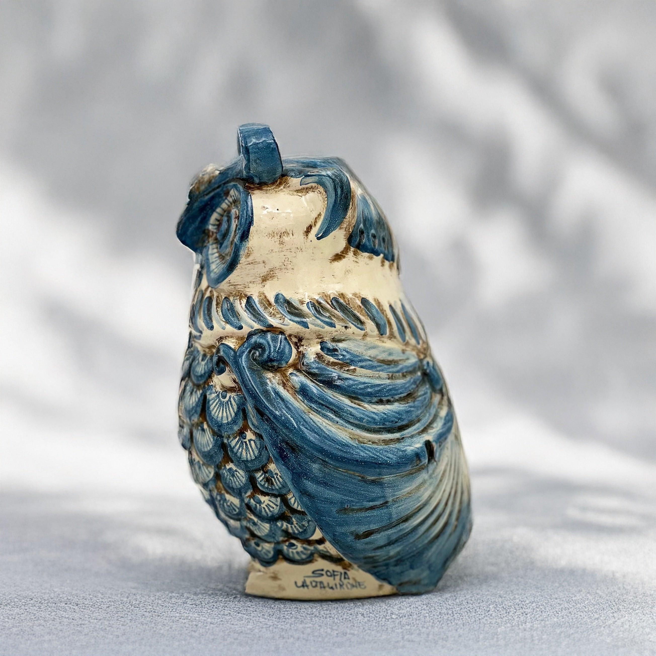 Gufo in ceramica blu Ceramiche di Caltagirone Sofia, ceramiche caltagirone fatti a mano