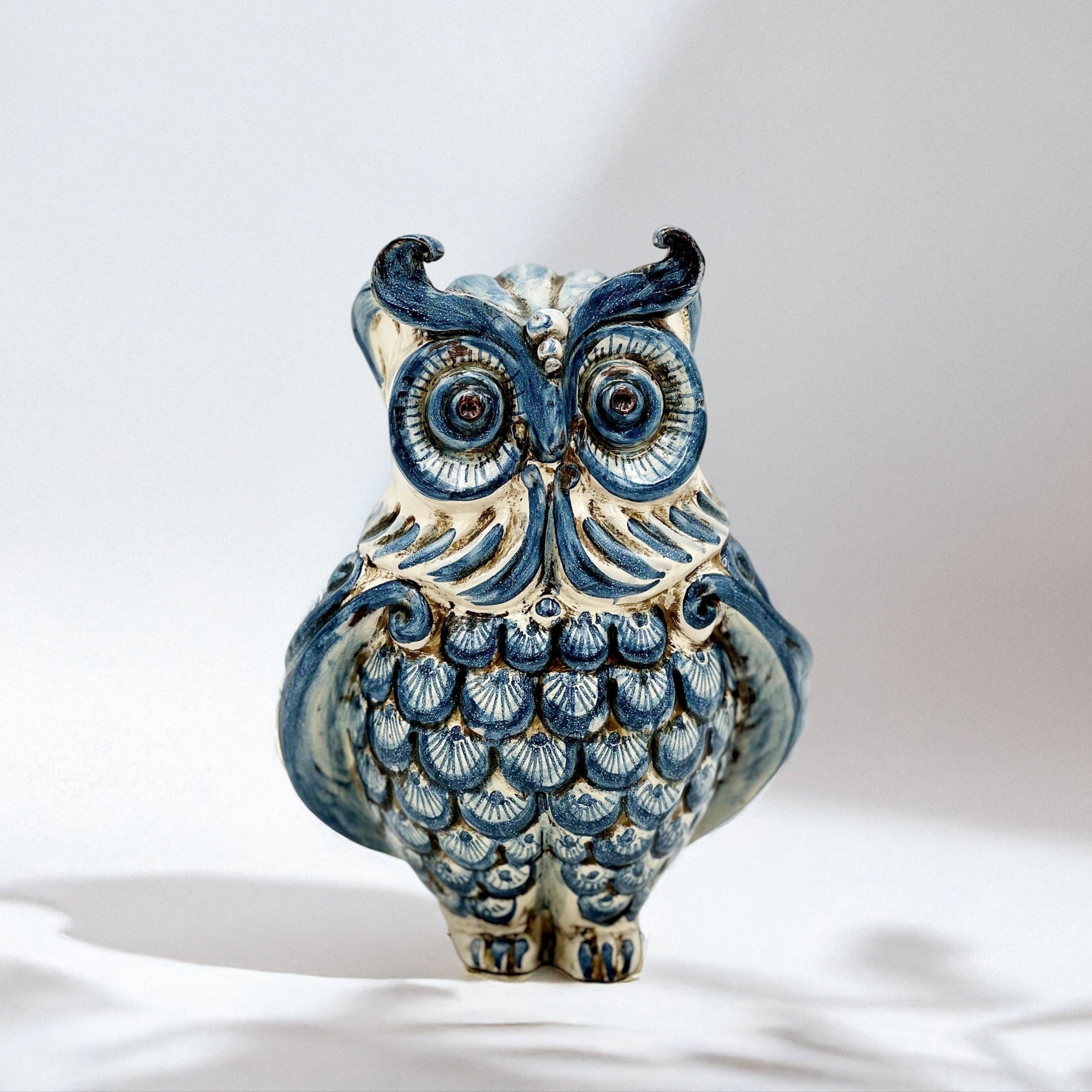 Gufo ceramica blu Ceramiche di Caltagirone Sofia, animale decorativo fatti a mano