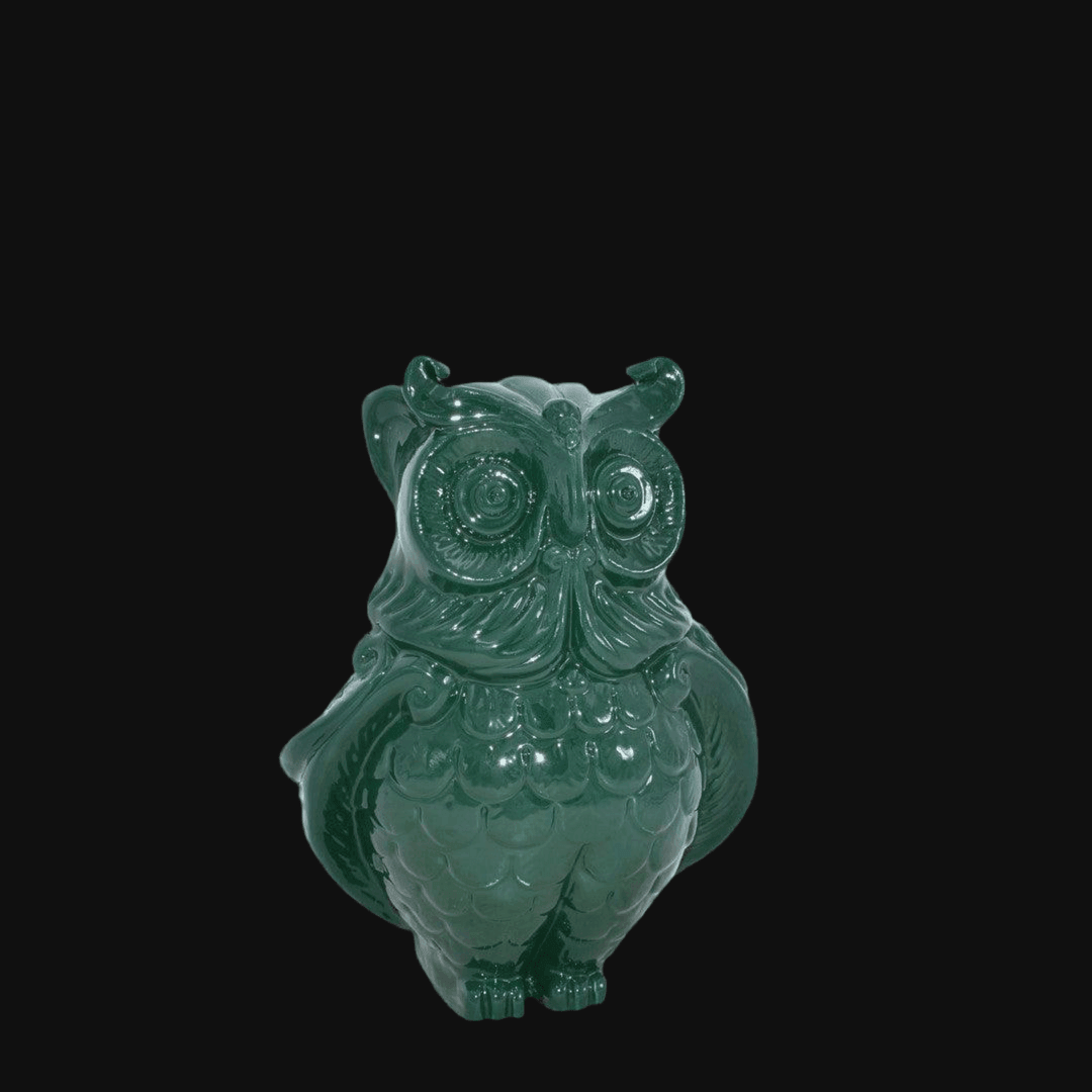 Gufo in ceramica verde antico, ceramiche Caltagirone fatti a mano, Sofia