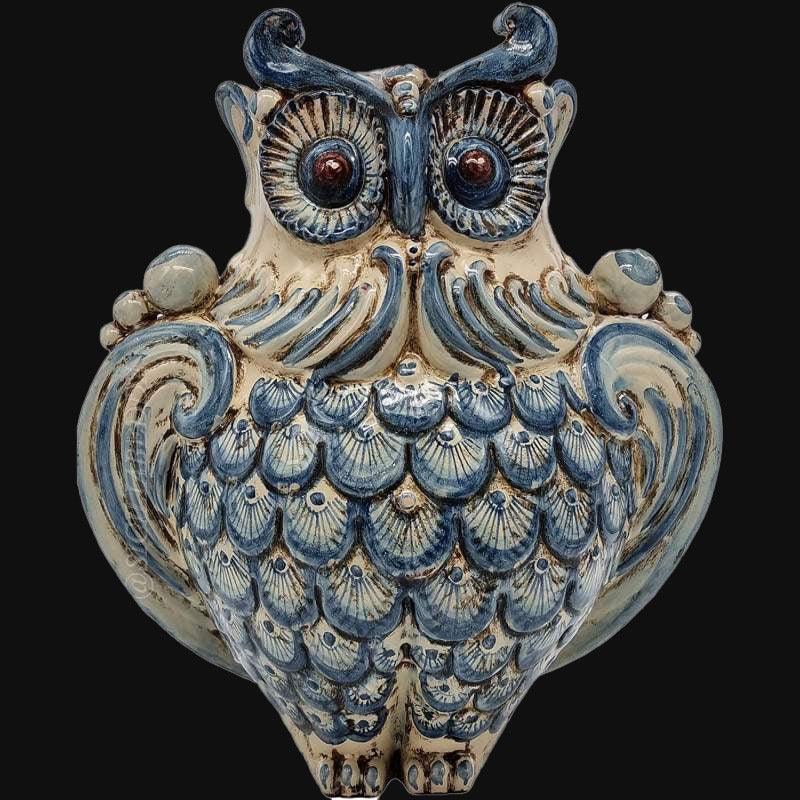 gufo in ceramica di Caltagirone blu, ceramiche Caltagirone fatti a mano, design artigianale