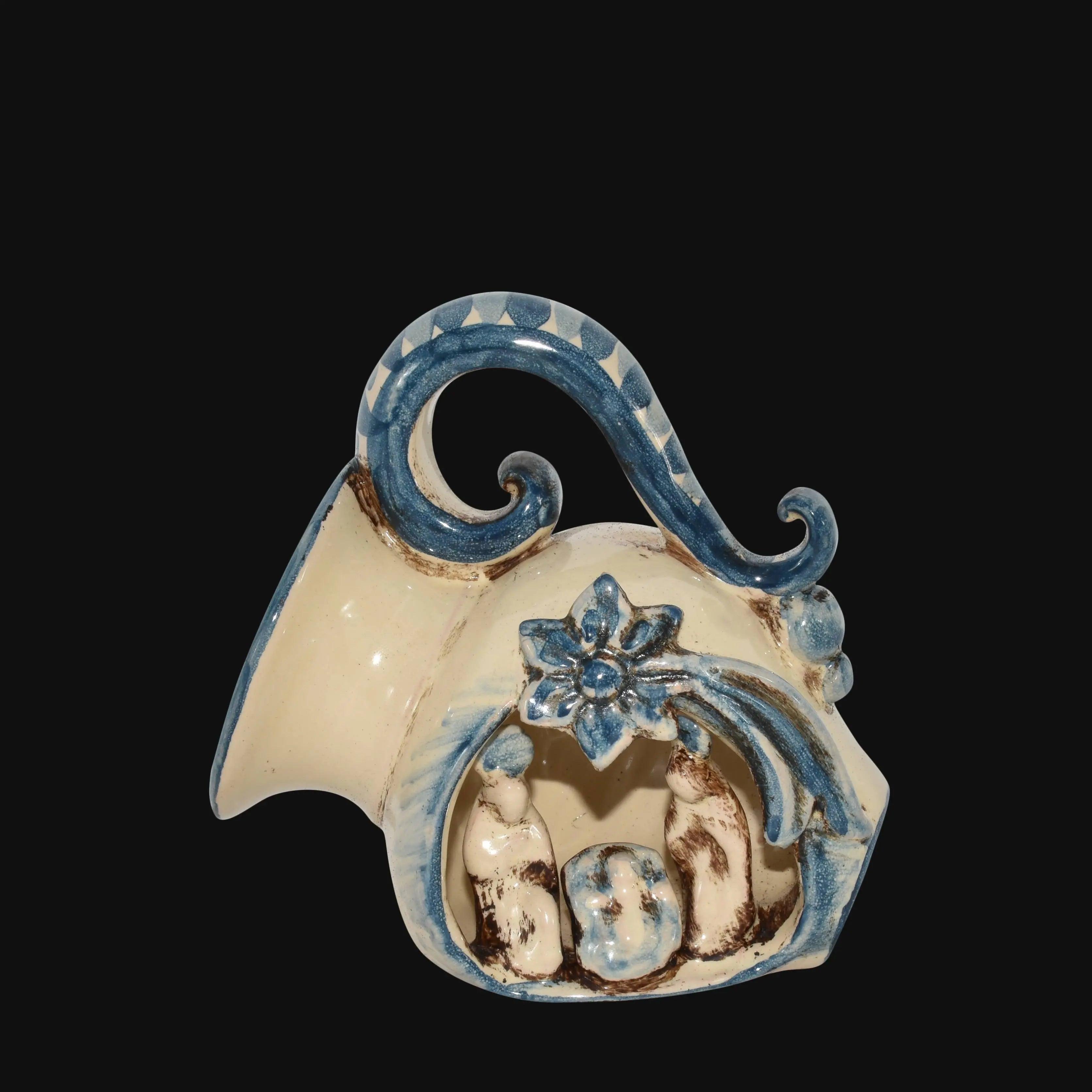 Presepe in ceramica di Caltagirone fatti a mano, mini giara blu, artigianato Sofia