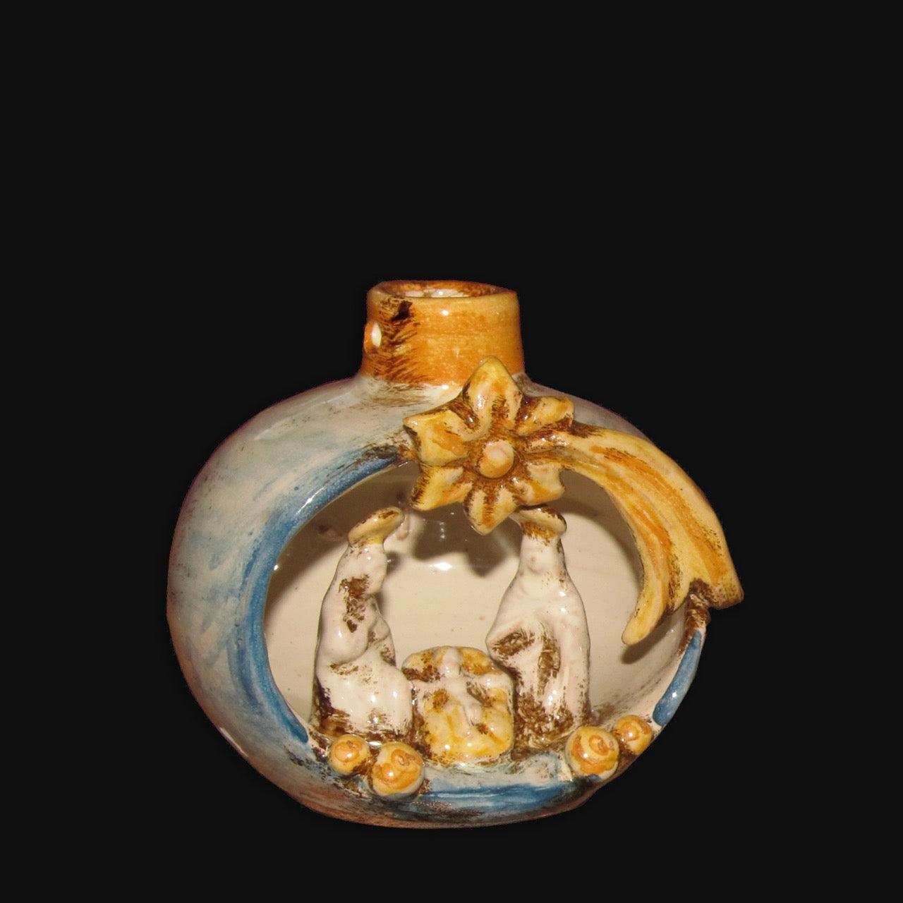 Mini presepe ceramica Caltagirone fatti a mano, blu e arancio, artigianato Sofia.