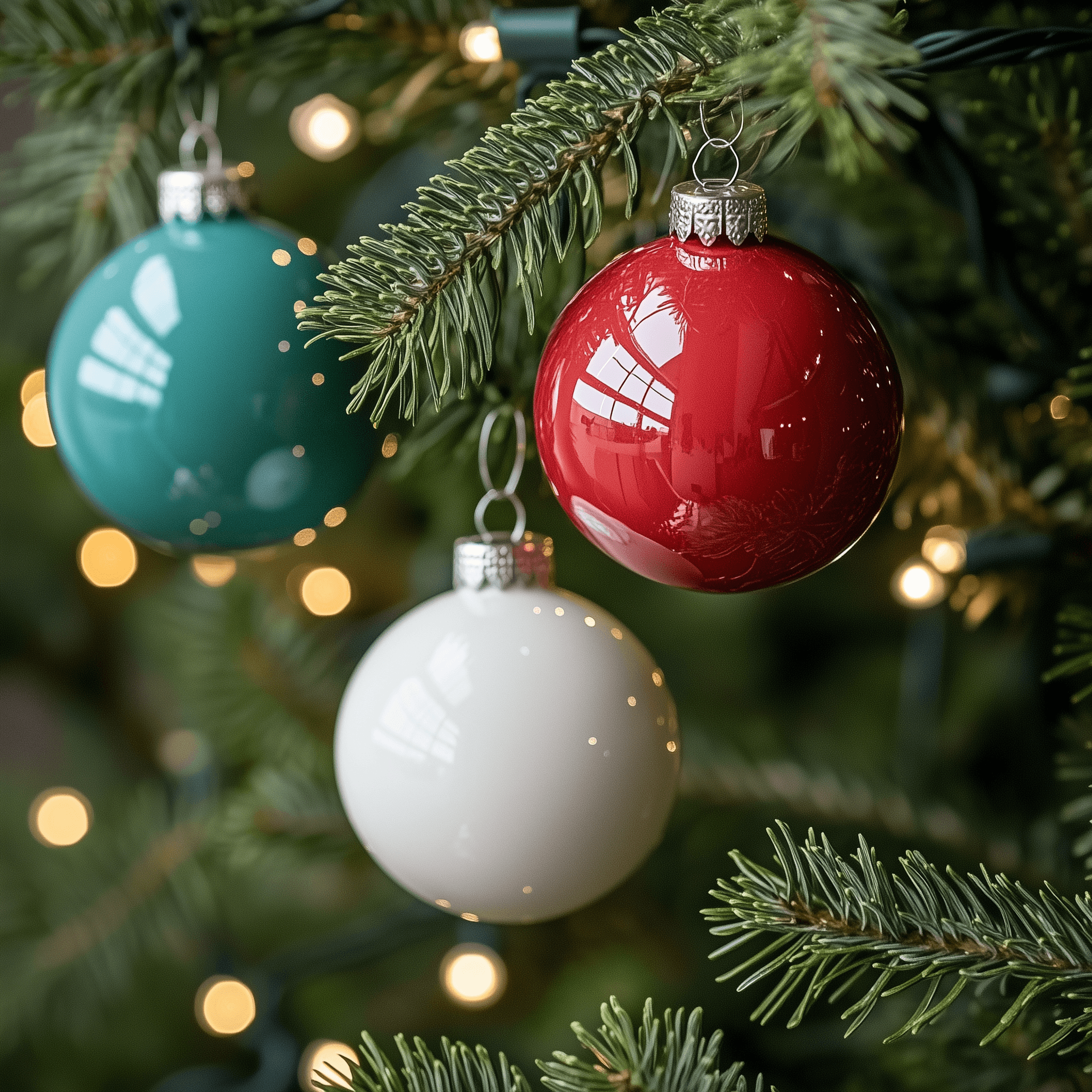 Palline natalizie in ceramiche di Caltagirone fatti a mano, colorate, su albero di Natale.