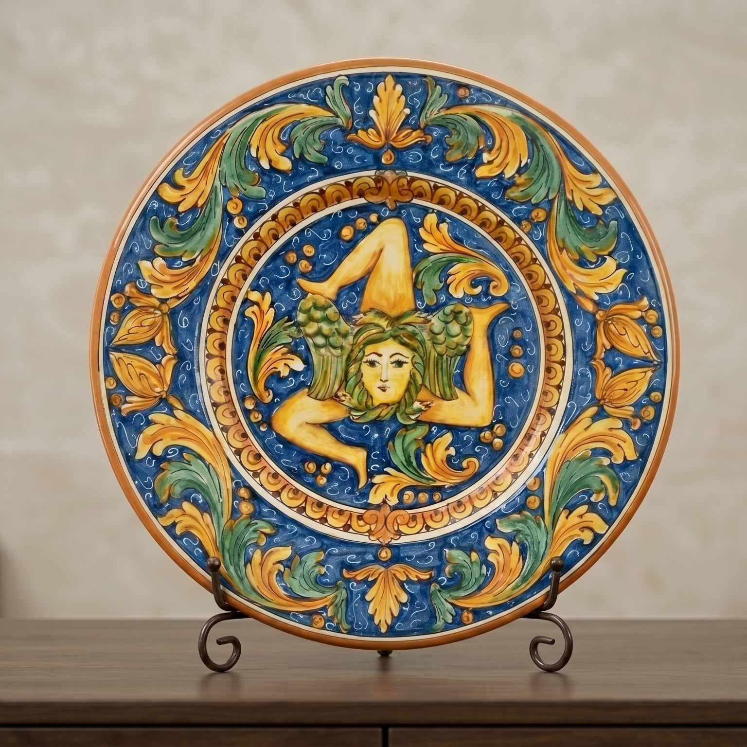 Piatto Trinacria in Ceramica di Caltagirone - Ornato Calatino